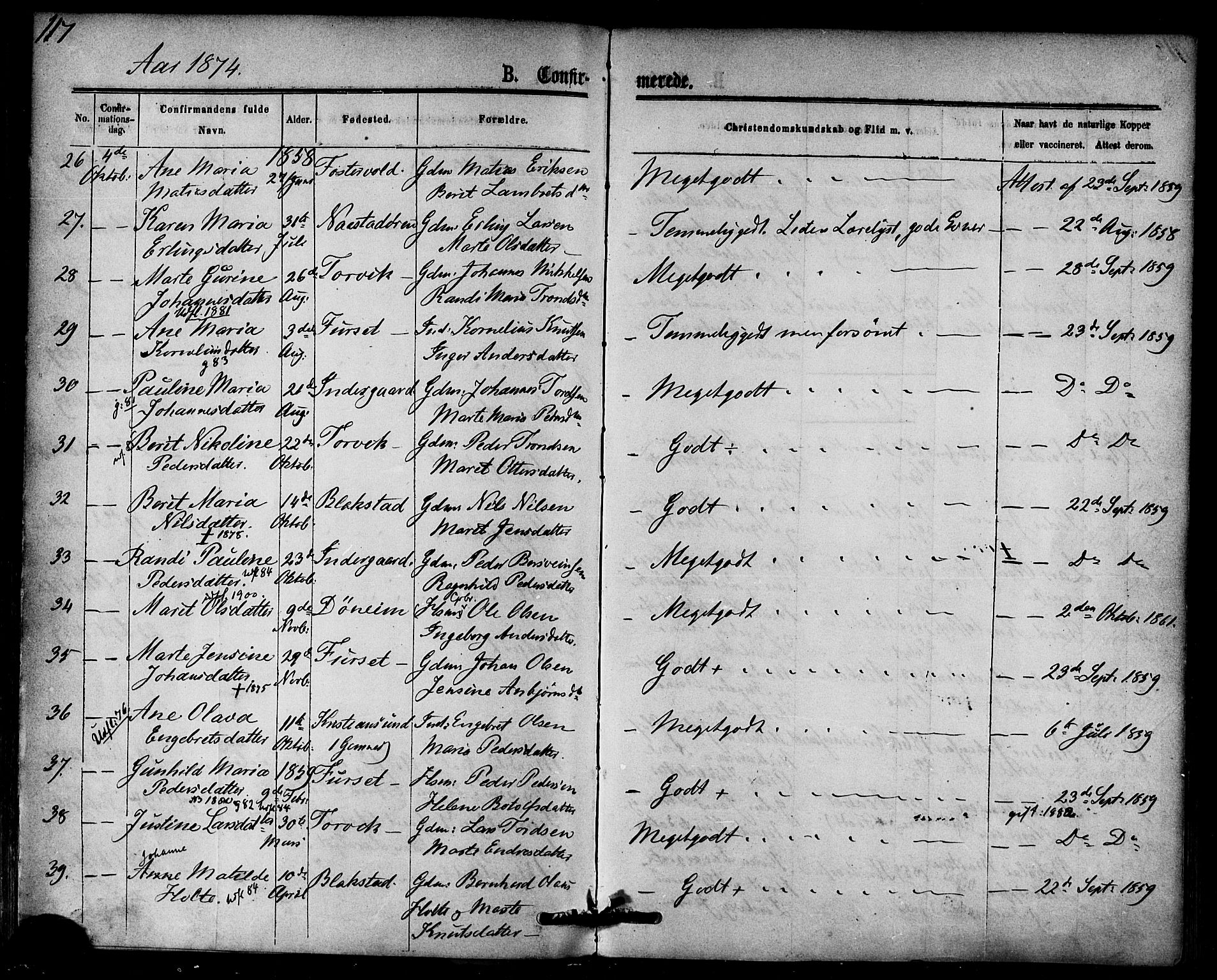 Ministerialprotokoller, klokkerbøker og fødselsregistre - Møre og Romsdal, AV/SAT-A-1454/584/L0966: Parish register (official) no. 584A06, 1869-1878, p. 117