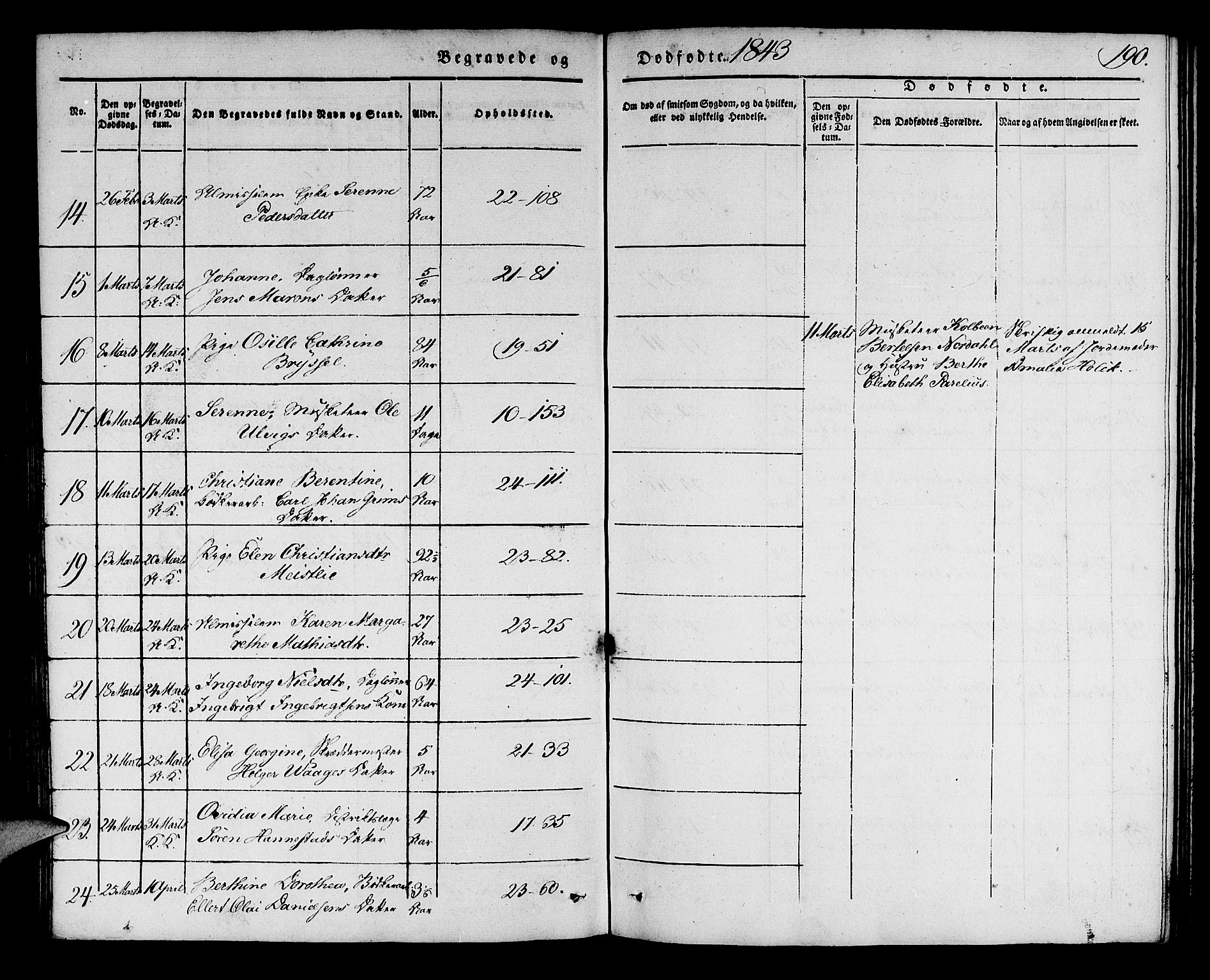 Korskirken sokneprestembete, AV/SAB-A-76101/H/Haa/L0043: Parish register (official) no. E 1, 1834-1848, p. 190