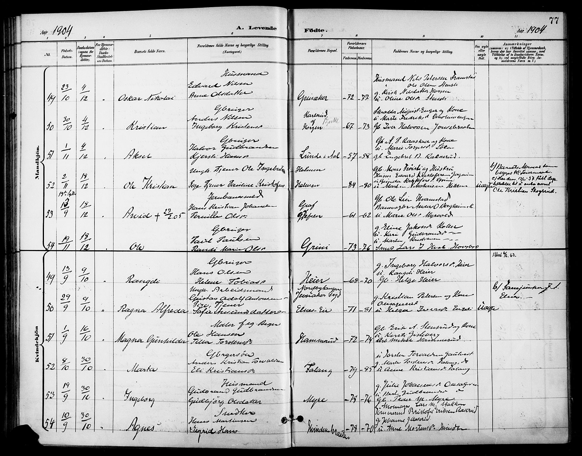 Gran prestekontor, AV/SAH-PREST-112/H/Ha/Haa/L0019: Parish register (official) no. 19, 1898-1907, p. 77