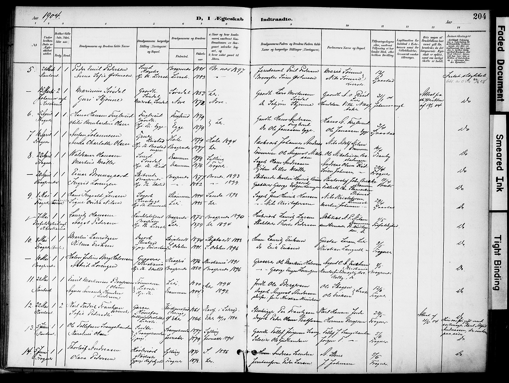 Lier kirkebøker, SAKO/A-230/F/Fa/L0017: Parish register (official) no. I 17, 1901-1908, p. 204