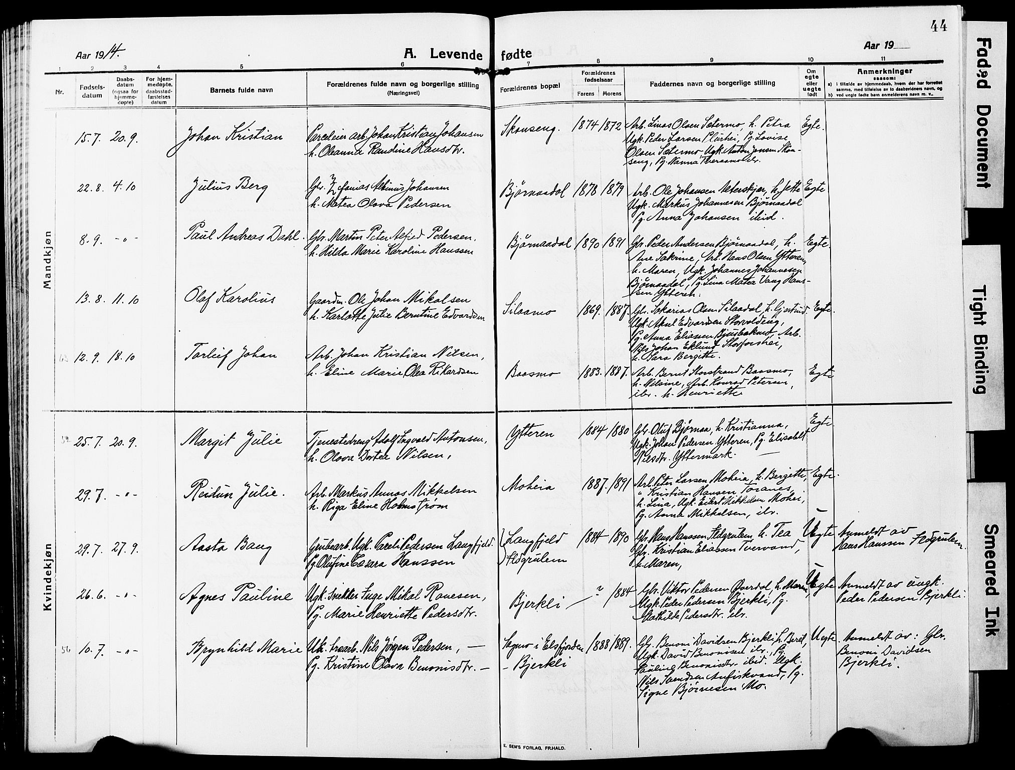 Ministerialprotokoller, klokkerbøker og fødselsregistre - Nordland, AV/SAT-A-1459/827/L0423: Parish register (copy) no. 827C12, 1912-1930, p. 44