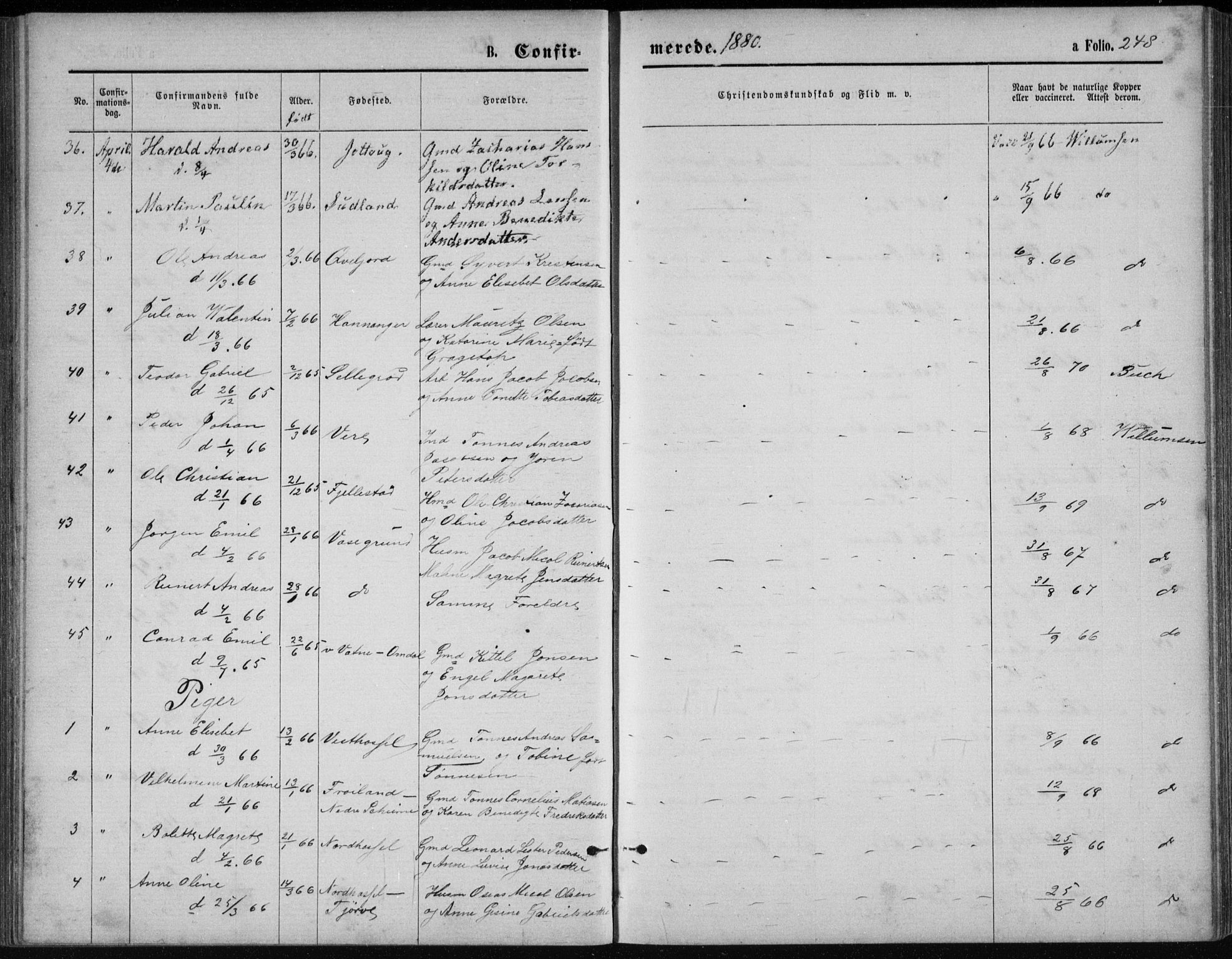 Lista sokneprestkontor, AV/SAK-1111-0027/F/Fb/L0004: Parish register (copy) no. B 4, 1877-1891, p. 248