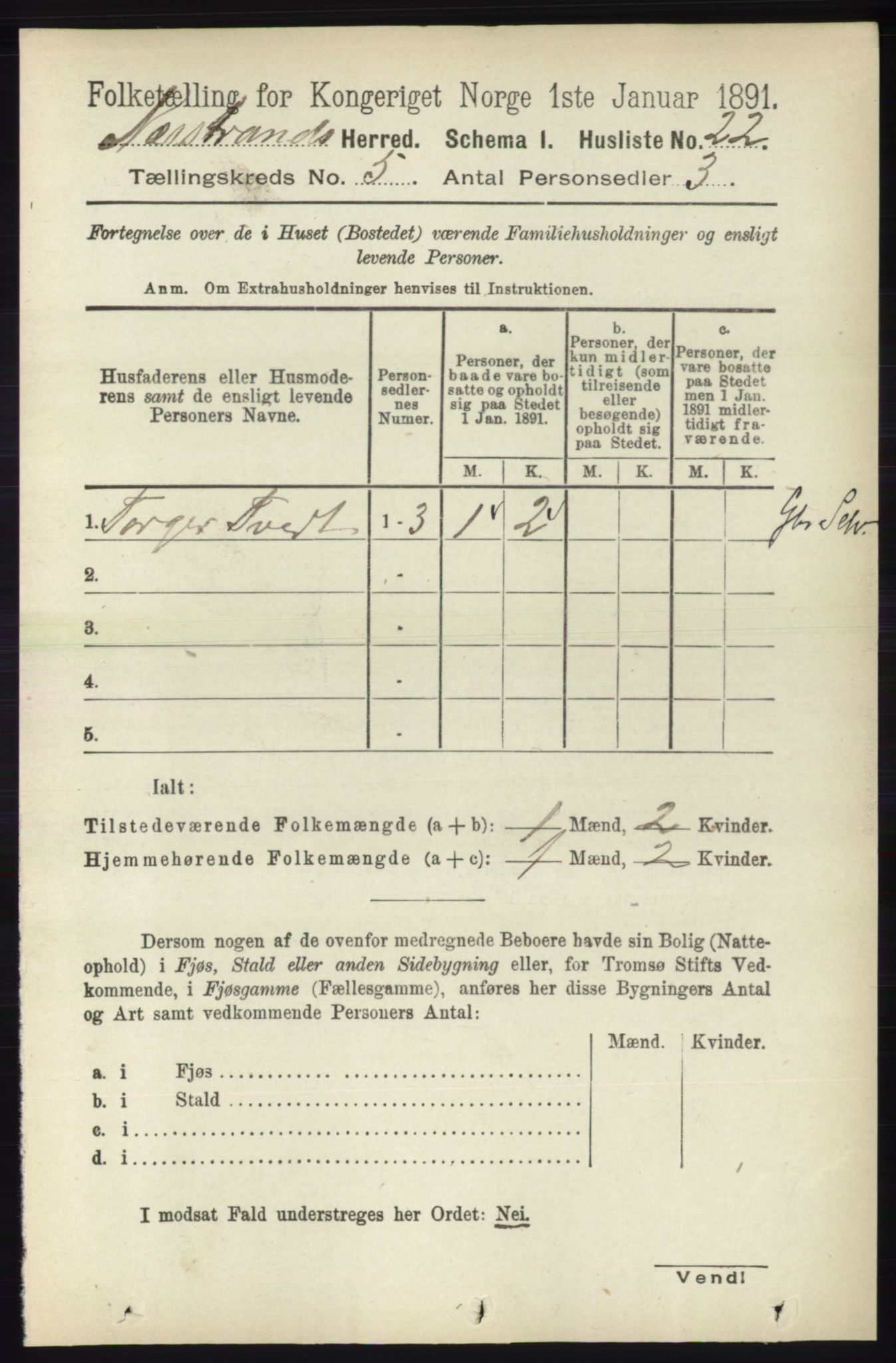 RA, 1891 census for 1139 Nedstrand, 1891, p. 784