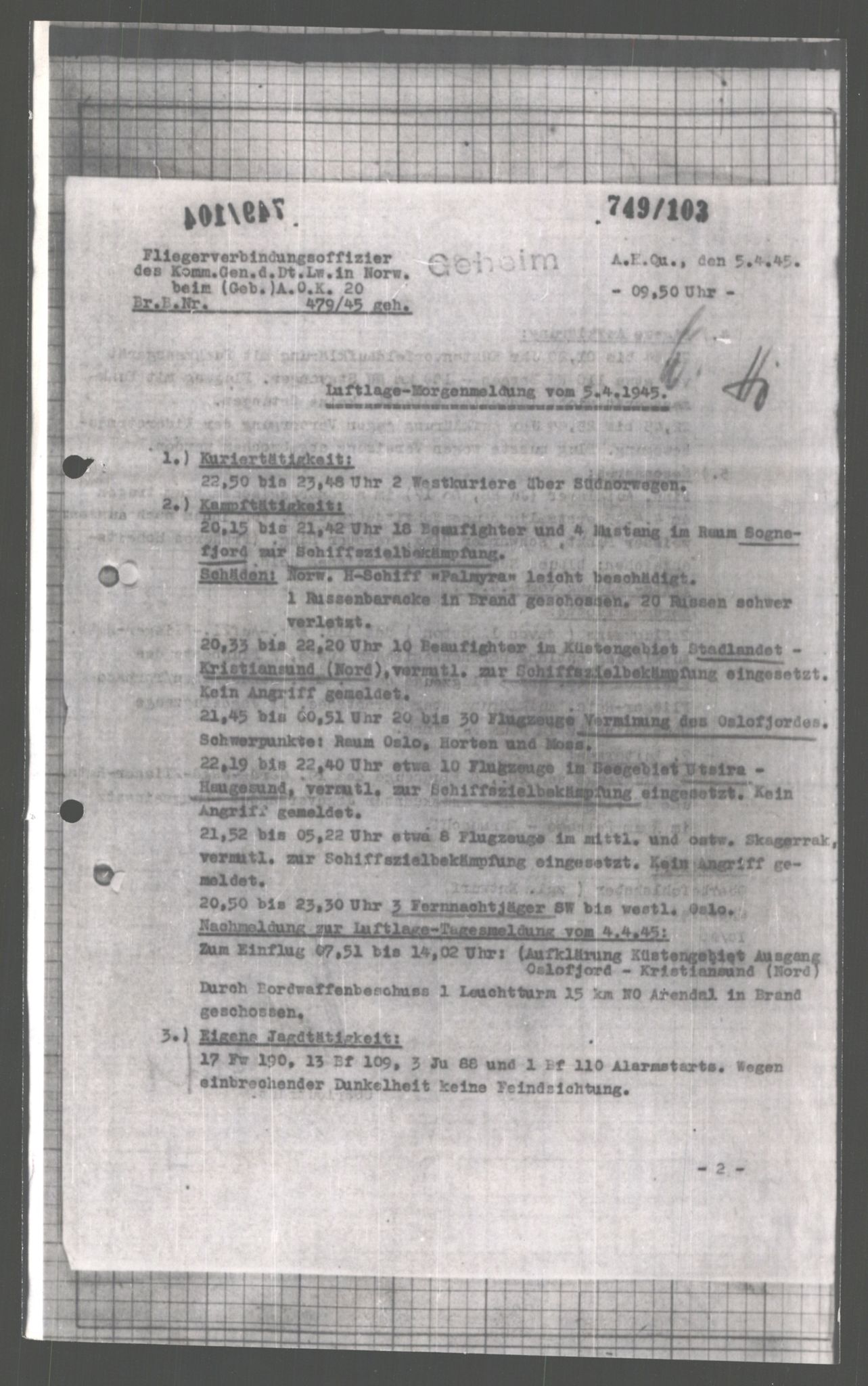 Forsvarets Overkommando. 2 kontor. Arkiv 11.4. Spredte tyske arkivsaker, AV/RA-RAFA-7031/D/Dar/Dara/L0004: Krigsdagbøker for 20. Gebirgs-Armee-Oberkommando (AOK 20), 1945, p. 391