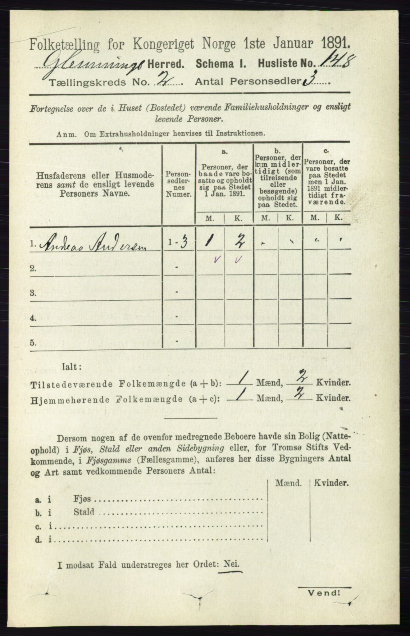 RA, 1891 census for 0132 Glemmen, 1891, p. 565