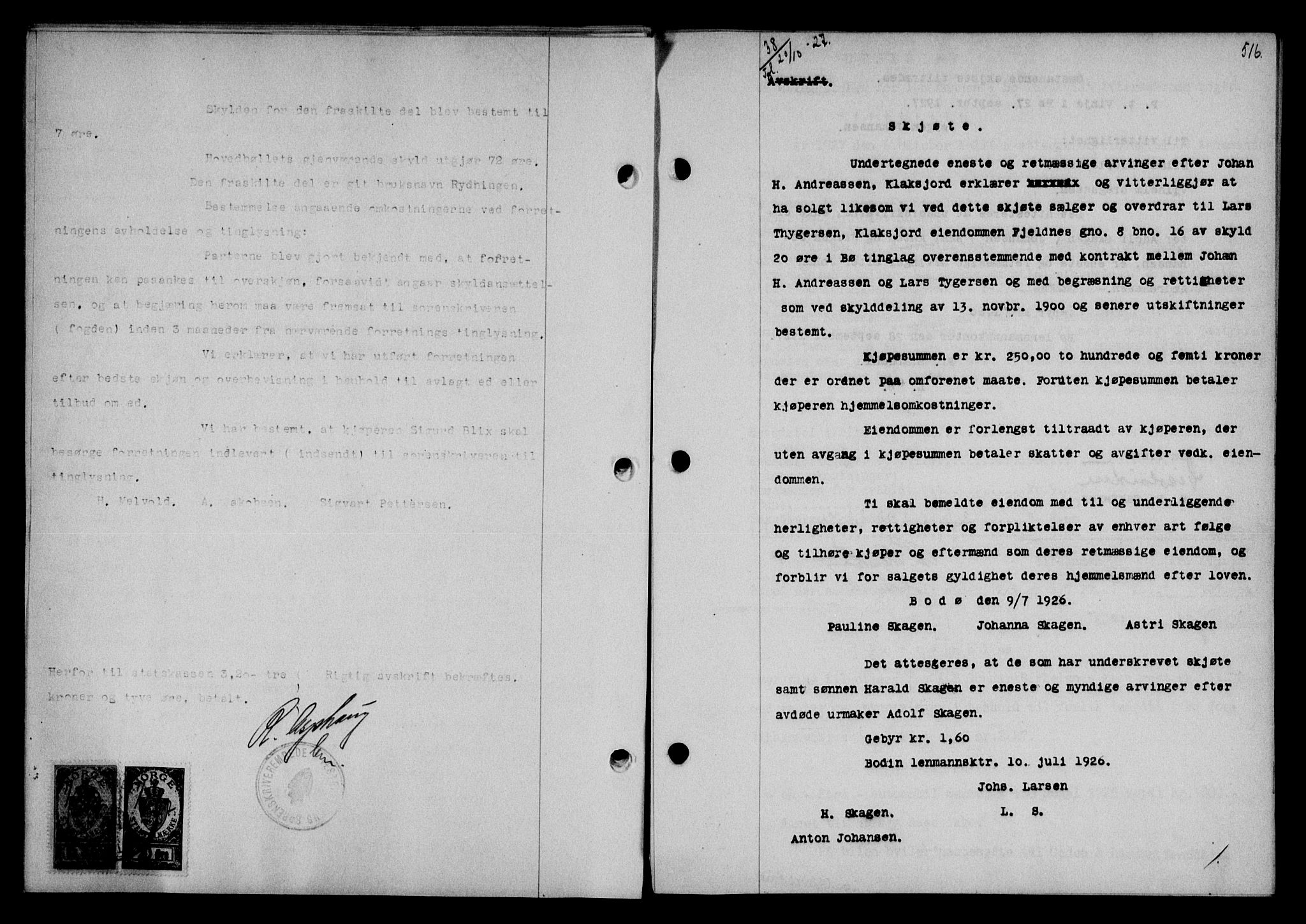 Vesterålen sorenskriveri, SAT/A-4180/1/2/2Ca/L0044: Mortgage book no. 37, 1927-1927, Deed date: 20.10.1927