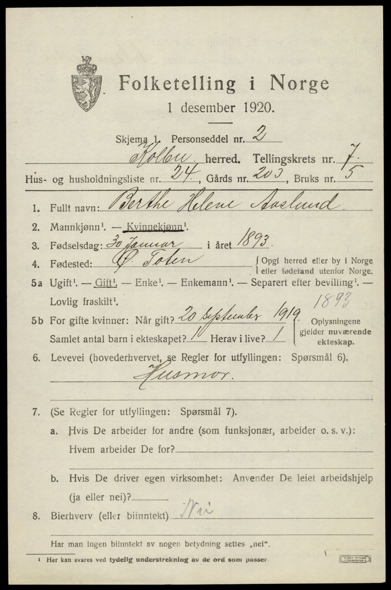 SAH, 1920 census for Kolbu, 1920, p. 5318