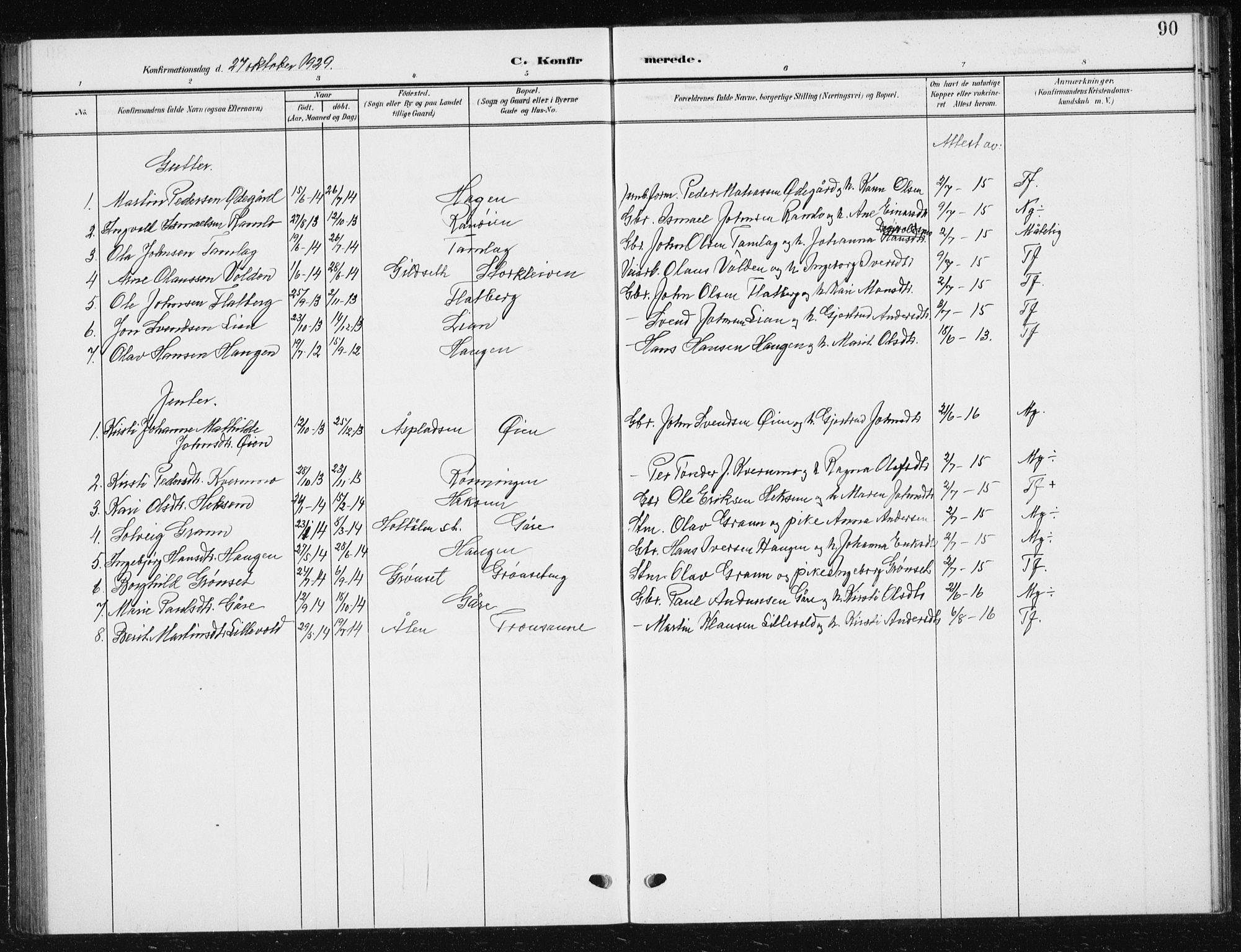 Ministerialprotokoller, klokkerbøker og fødselsregistre - Sør-Trøndelag, AV/SAT-A-1456/685/L0979: Parish register (copy) no. 685C04, 1908-1933, p. 90