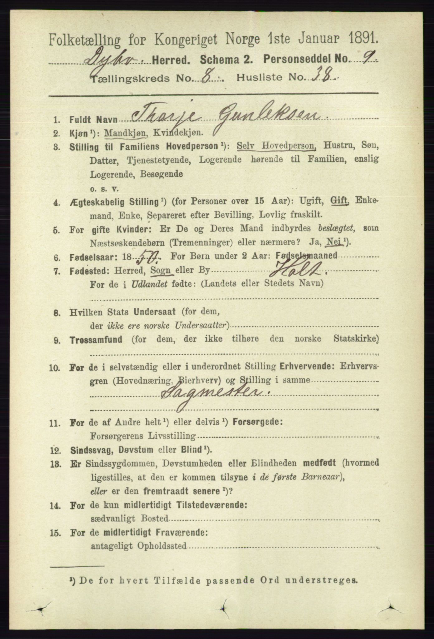RA, 1891 census for 0915 Dypvåg, 1891, p. 2961