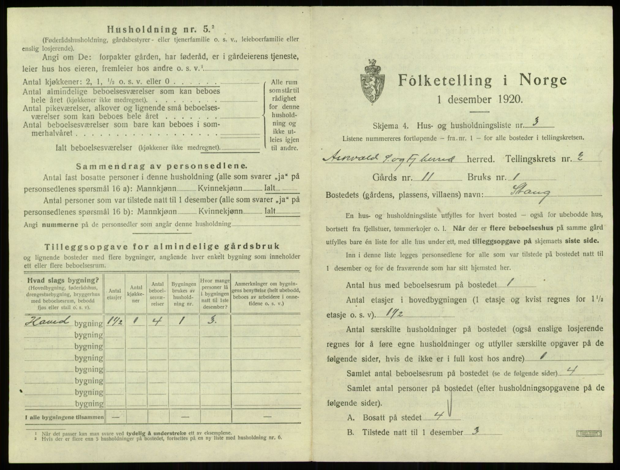 SAB, 1920 census for Askvoll, 1920, p. 154