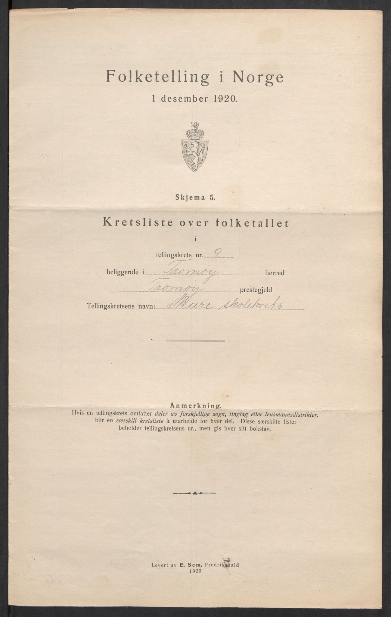 SAK, 1920 census for Tromøy, 1920, p. 30