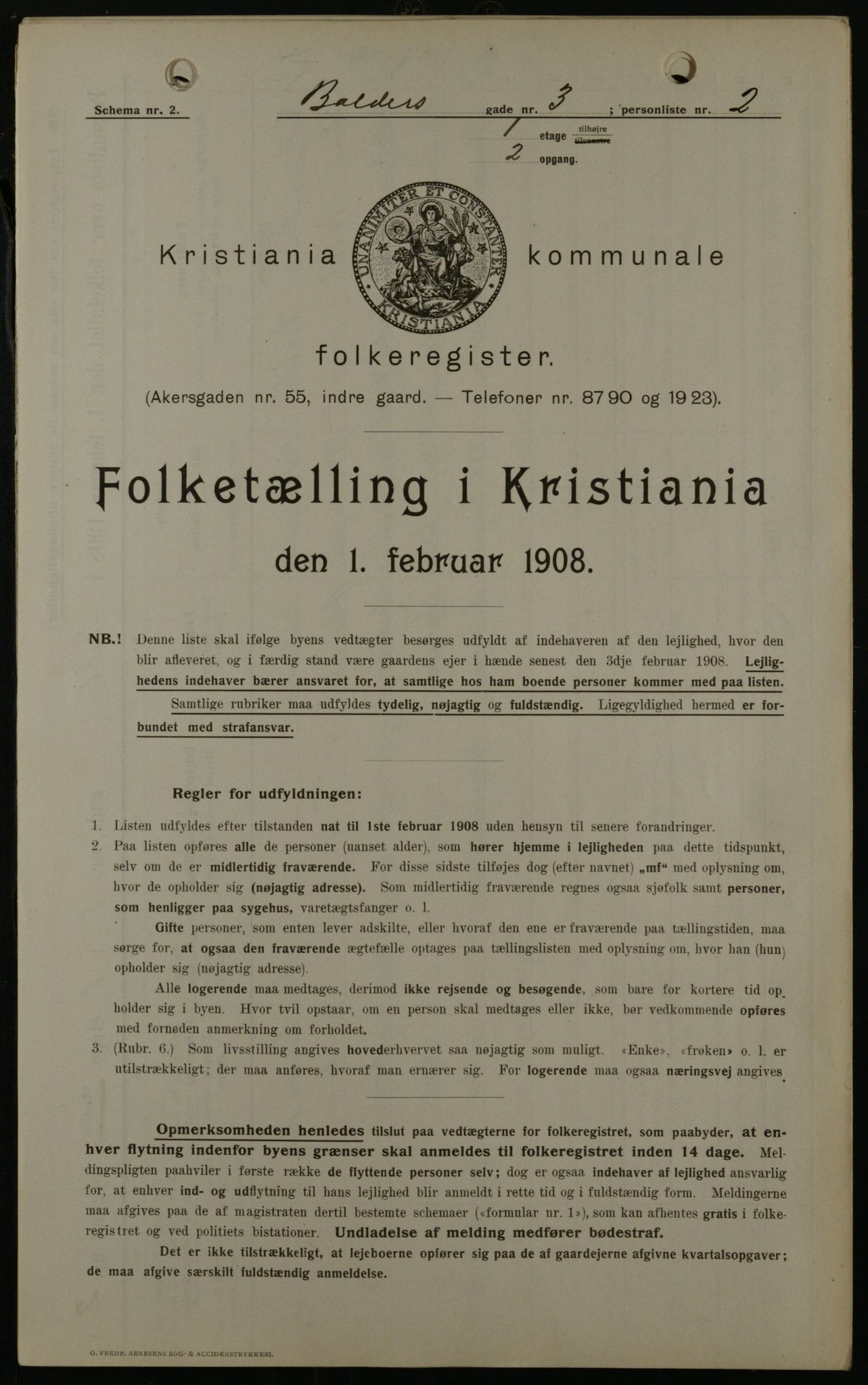 OBA, Municipal Census 1908 for Kristiania, 1908, p. 3104