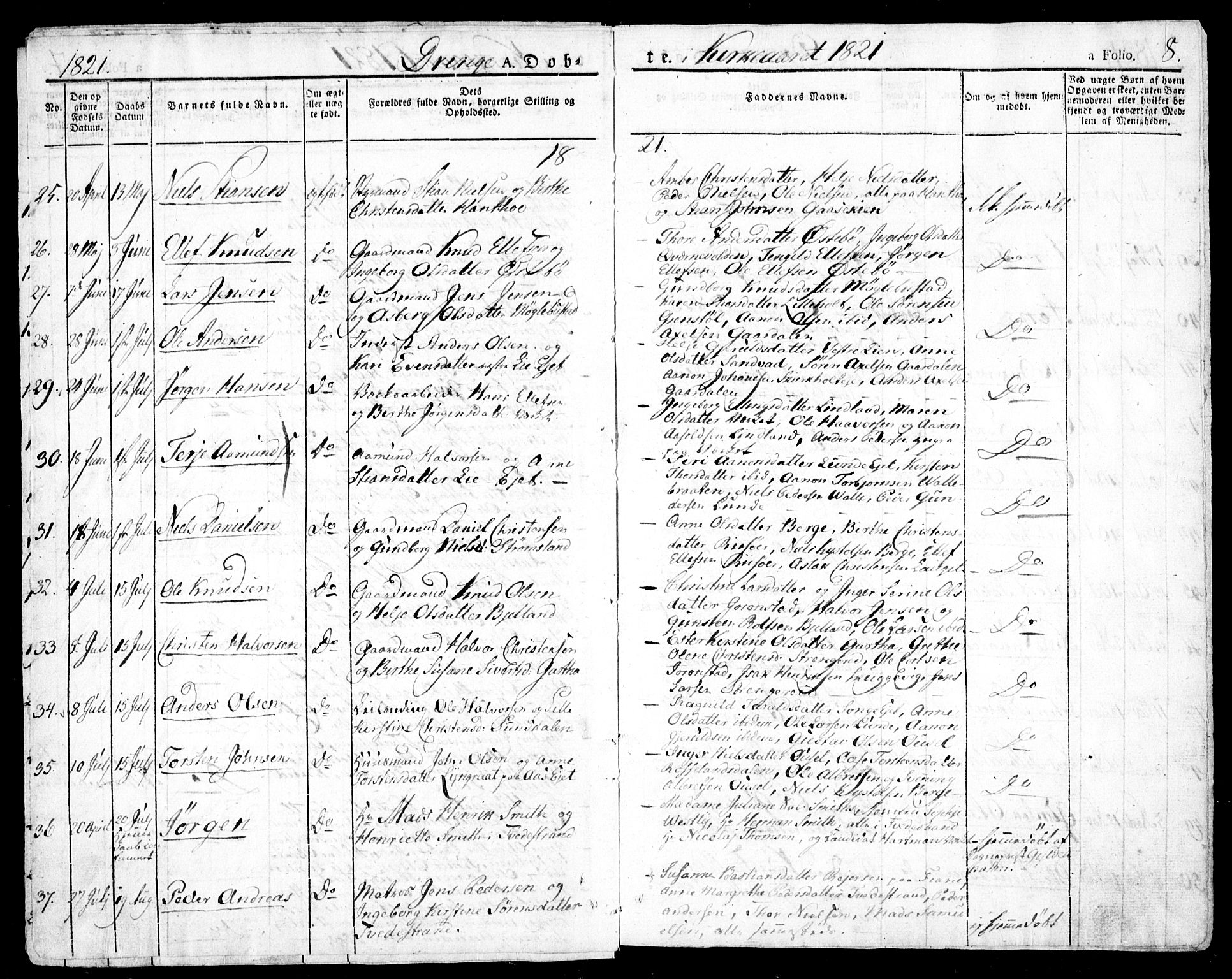 Holt sokneprestkontor, AV/SAK-1111-0021/F/Fa/L0006: Parish register (official) no. A 6, 1820-1835, p. 8