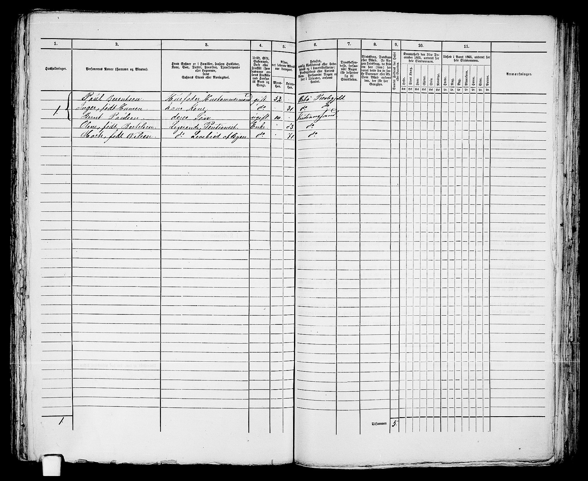 RA, 1865 census for Kristiansand, 1865, p. 1434