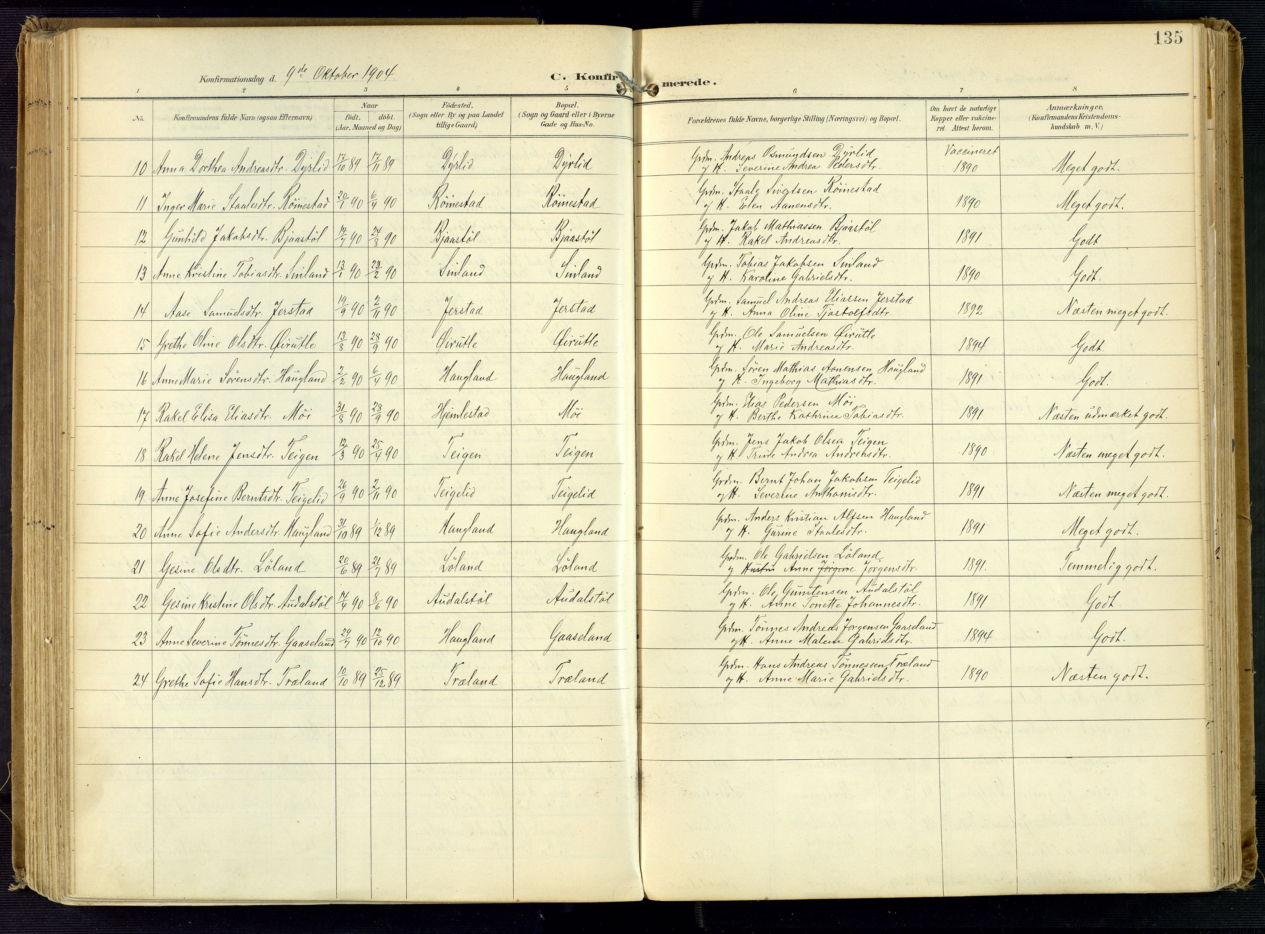 Kvinesdal sokneprestkontor, AV/SAK-1111-0026/F/Fa/Fab/L0009: Parish register (official) no. A 9, 1898-1915, p. 135