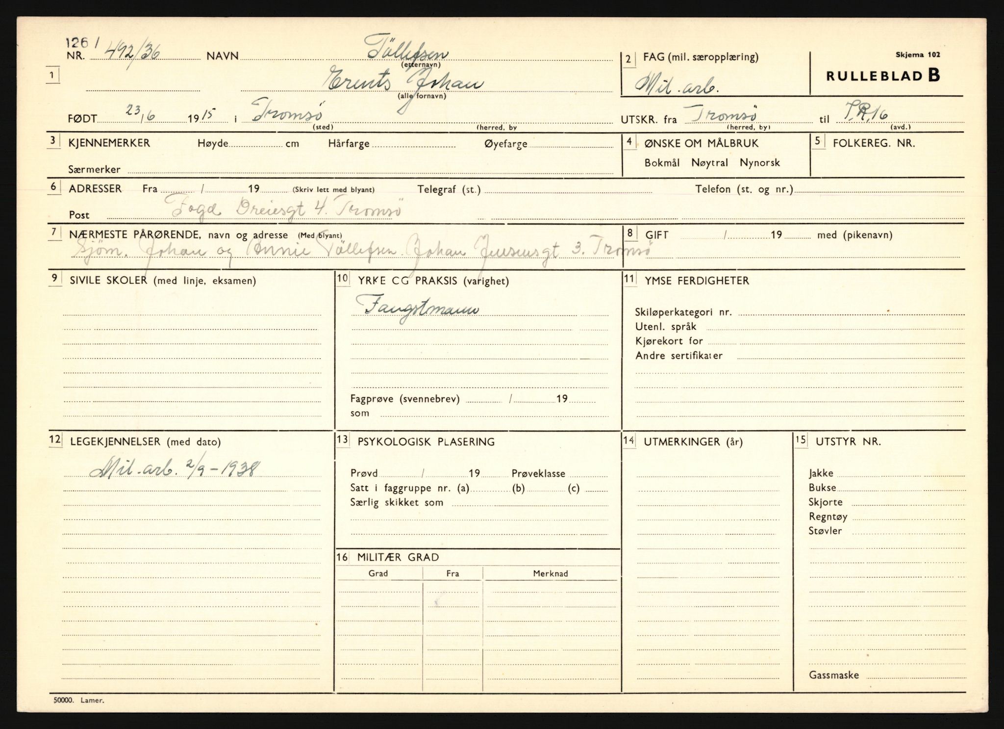 Forsvaret, Troms infanteriregiment nr. 16, AV/RA-RAFA-3146/P/Pa/L0020: Rulleblad for regimentets menige mannskaper, årsklasse 1936, 1936, p. 1313