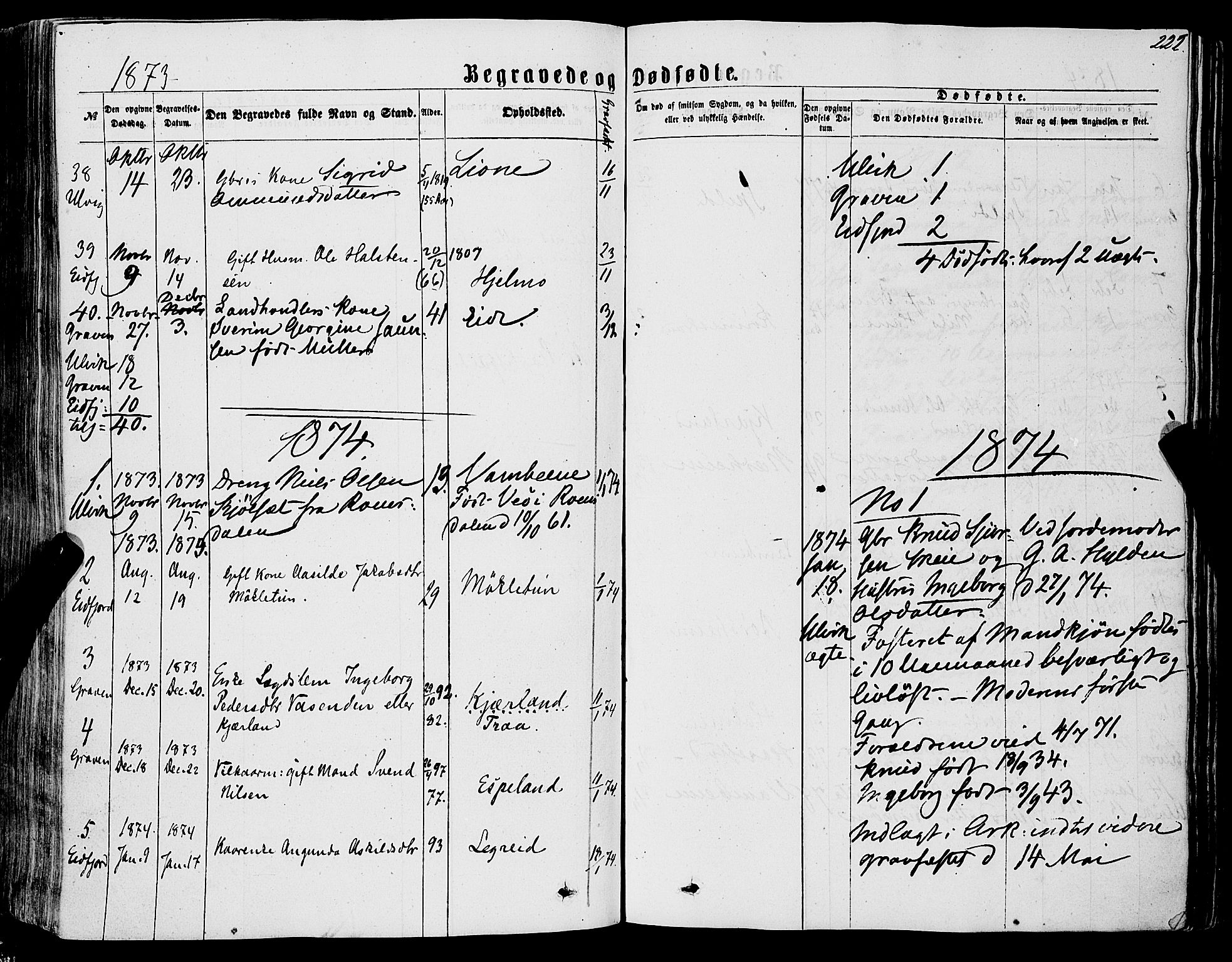 Ulvik sokneprestembete, AV/SAB-A-78801/H/Haa: Parish register (official) no. A 15, 1864-1878, p. 222