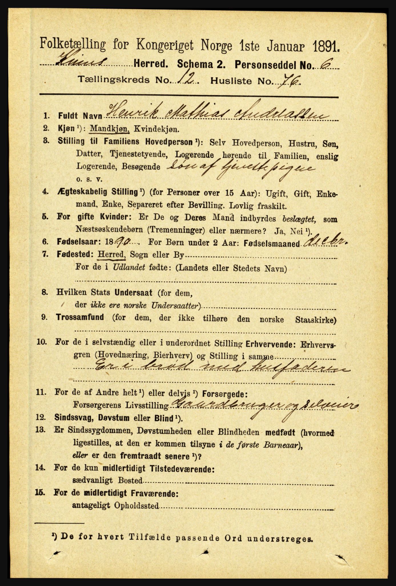 RA, 1891 census for 1437 Kinn, 1891, p. 4988