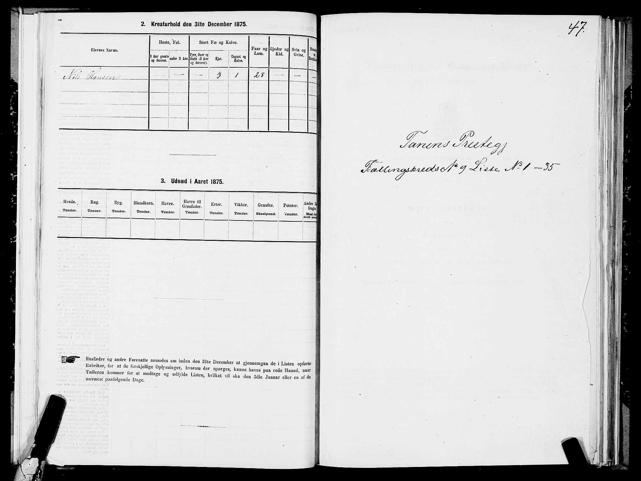 SATØ, 1875 census for 2025P Tana, 1875, p. 3047