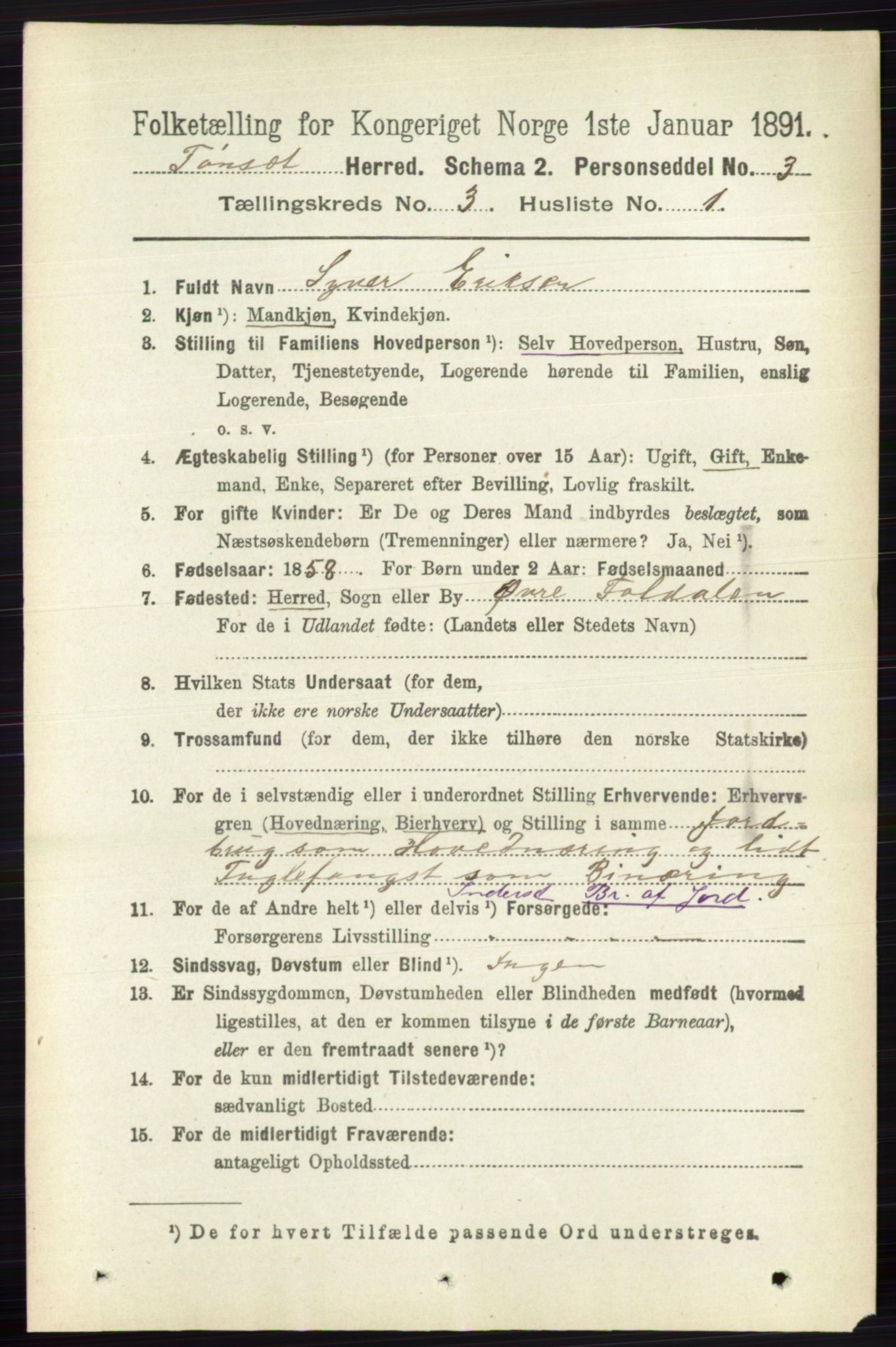 RA, 1891 census for 0437 Tynset, 1891, p. 584