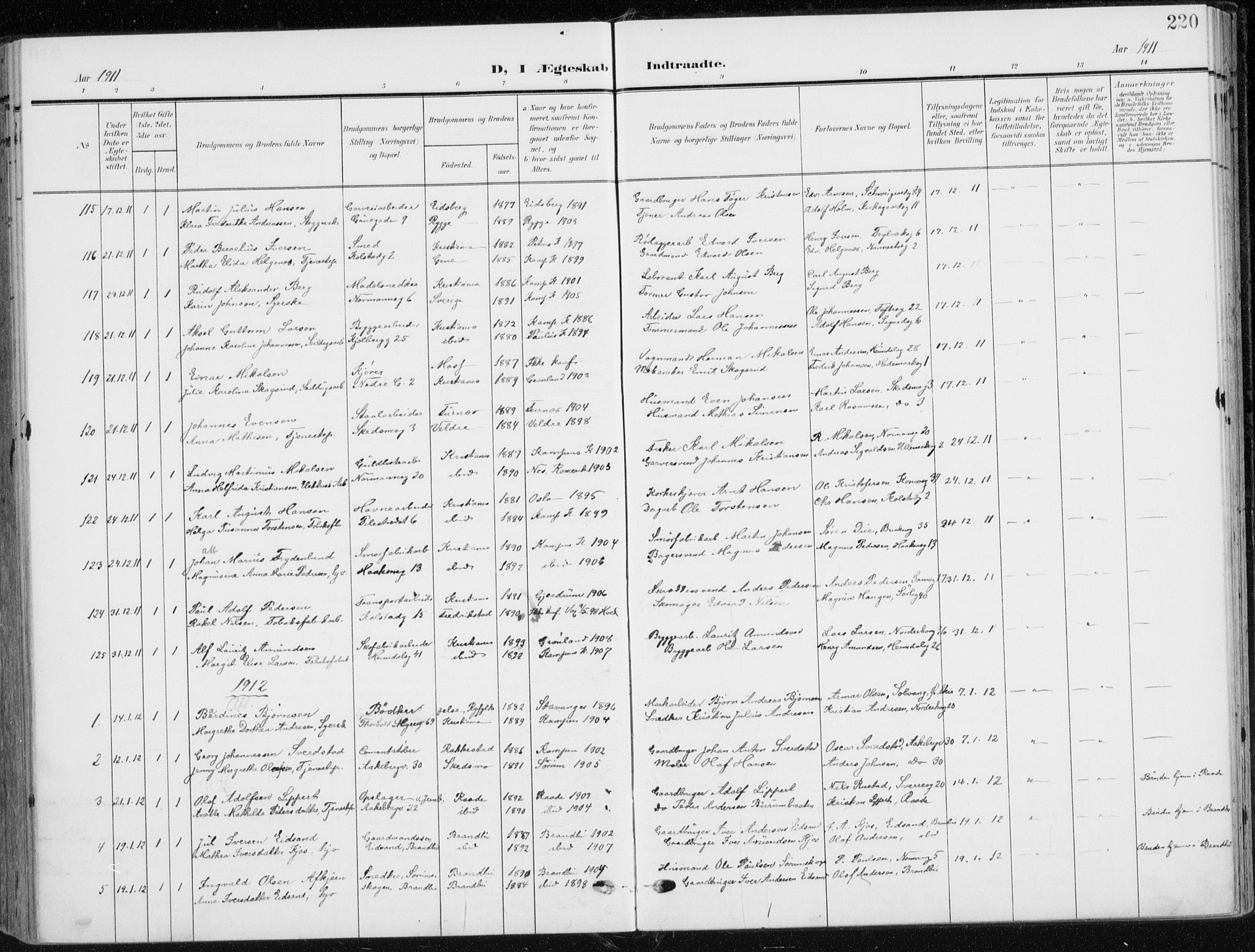 Kampen prestekontor Kirkebøker, SAO/A-10853/F/Fa/L0011: Parish register (official) no. I 11, 1907-1917, p. 220