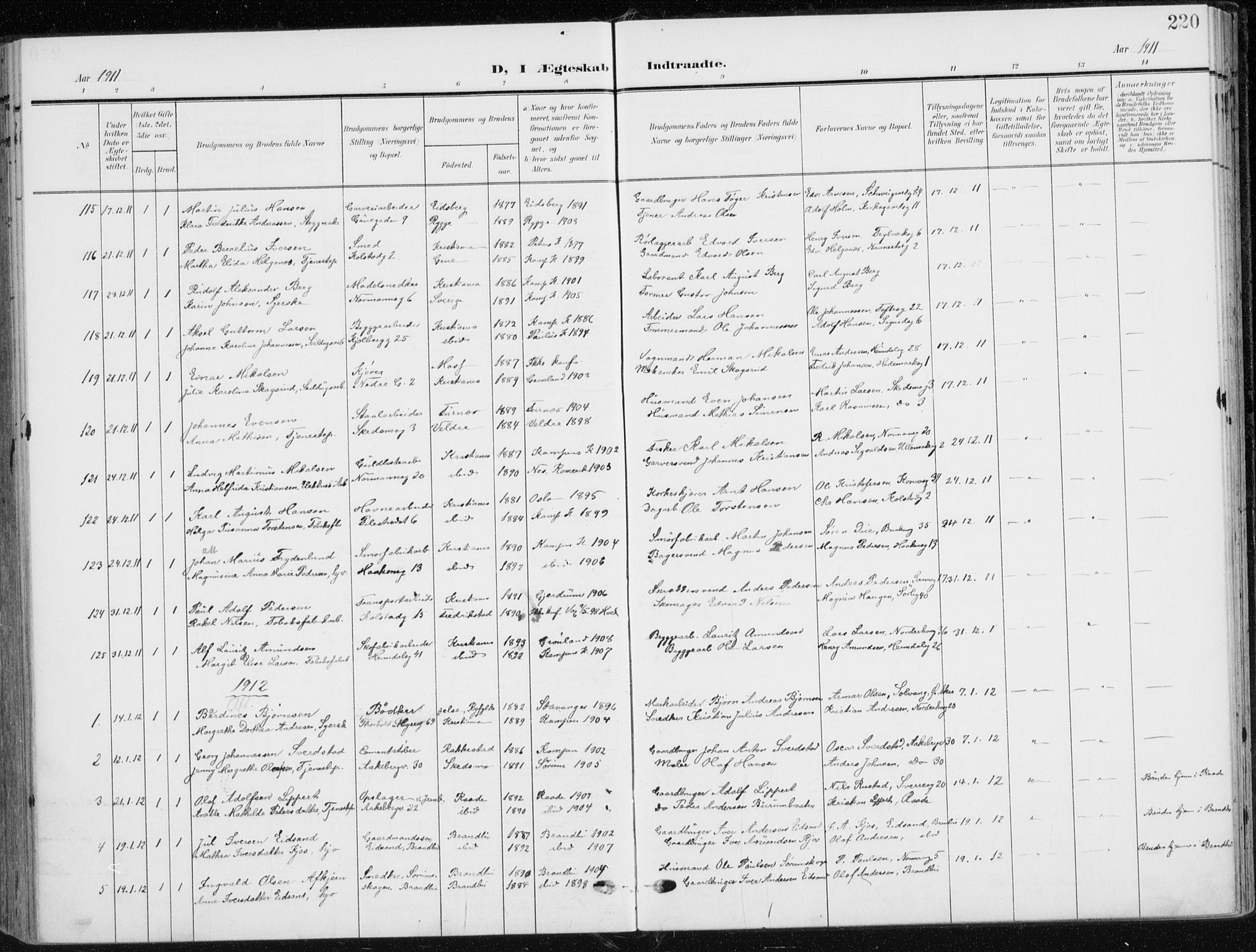 Kampen prestekontor Kirkebøker, AV/SAO-A-10853/F/Fa/L0011: Parish register (official) no. I 11, 1907-1917, p. 220