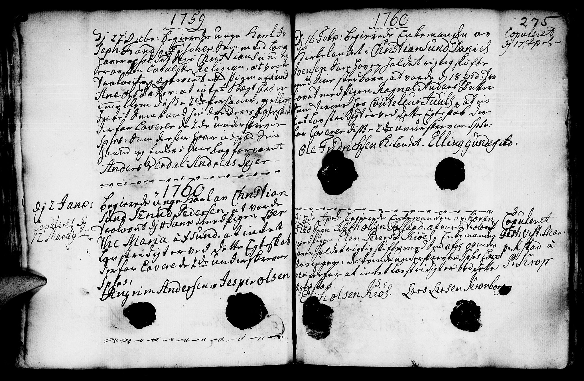 Ministerialprotokoller, klokkerbøker og fødselsregistre - Møre og Romsdal, AV/SAT-A-1454/568/L0793: Parish register (official) no. 568A02, 1749-1768, p. 274-275