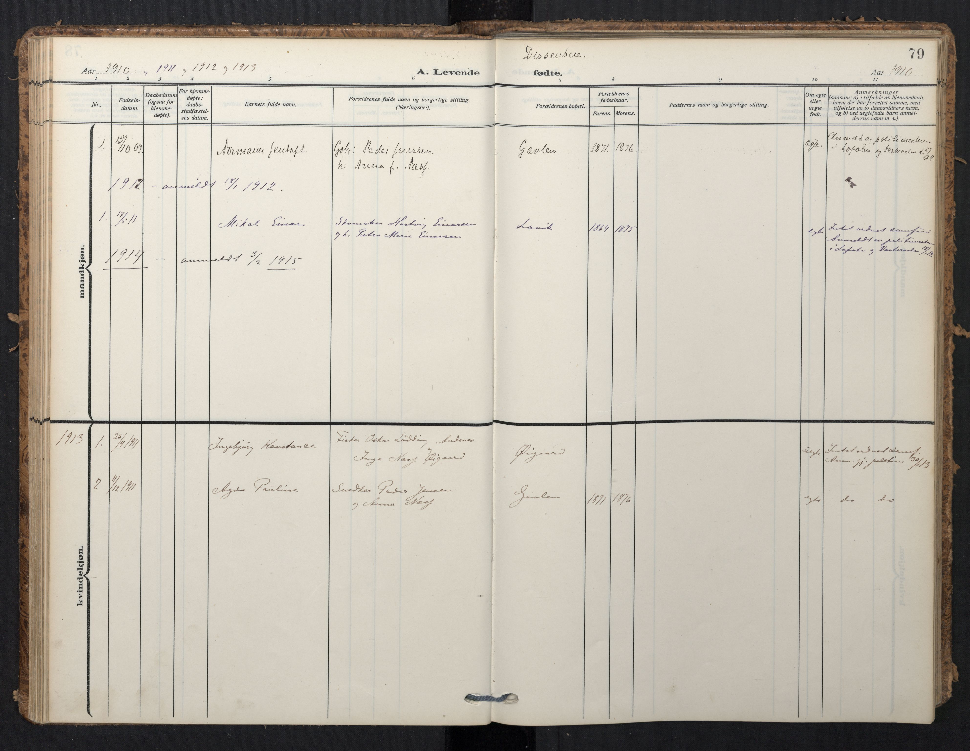 Ministerialprotokoller, klokkerbøker og fødselsregistre - Nordland, AV/SAT-A-1459/898/L1423: Parish register (official) no. 898A03, 1909-1928, p. 79