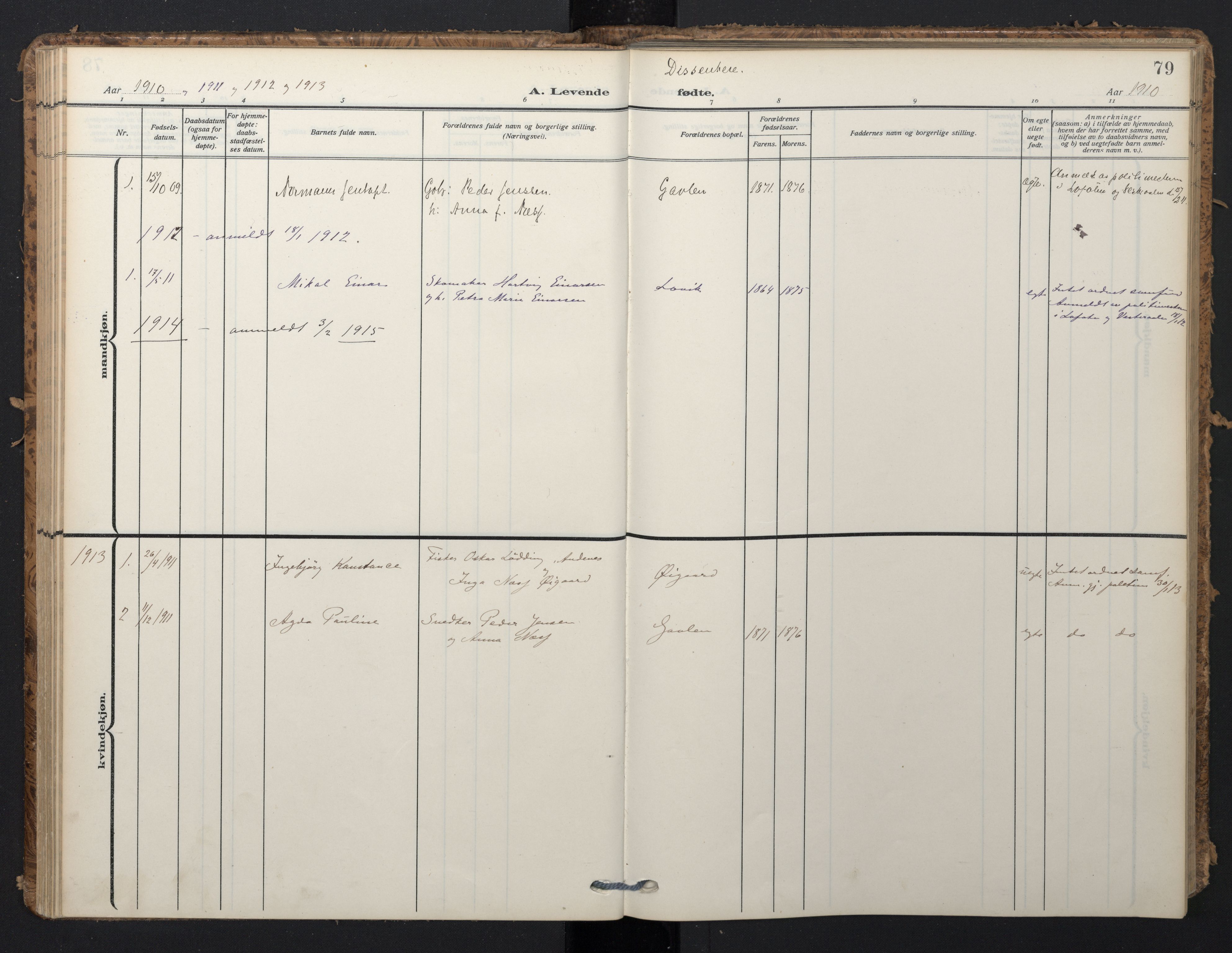 Ministerialprotokoller, klokkerbøker og fødselsregistre - Nordland, SAT/A-1459/898/L1423: Parish register (official) no. 898A03, 1909-1928, p. 79