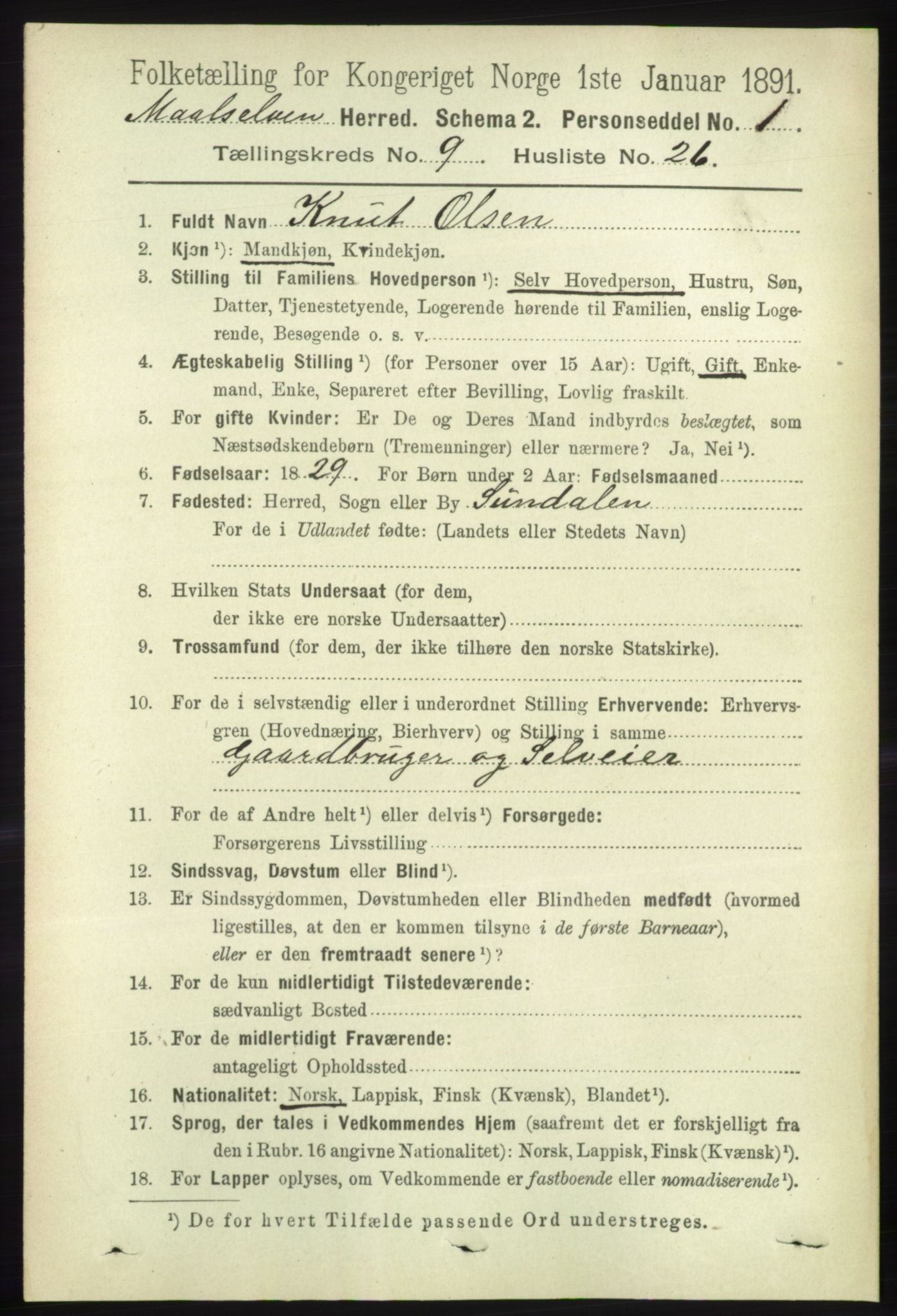 RA, 1891 census for 1924 Målselv, 1891, p. 2924