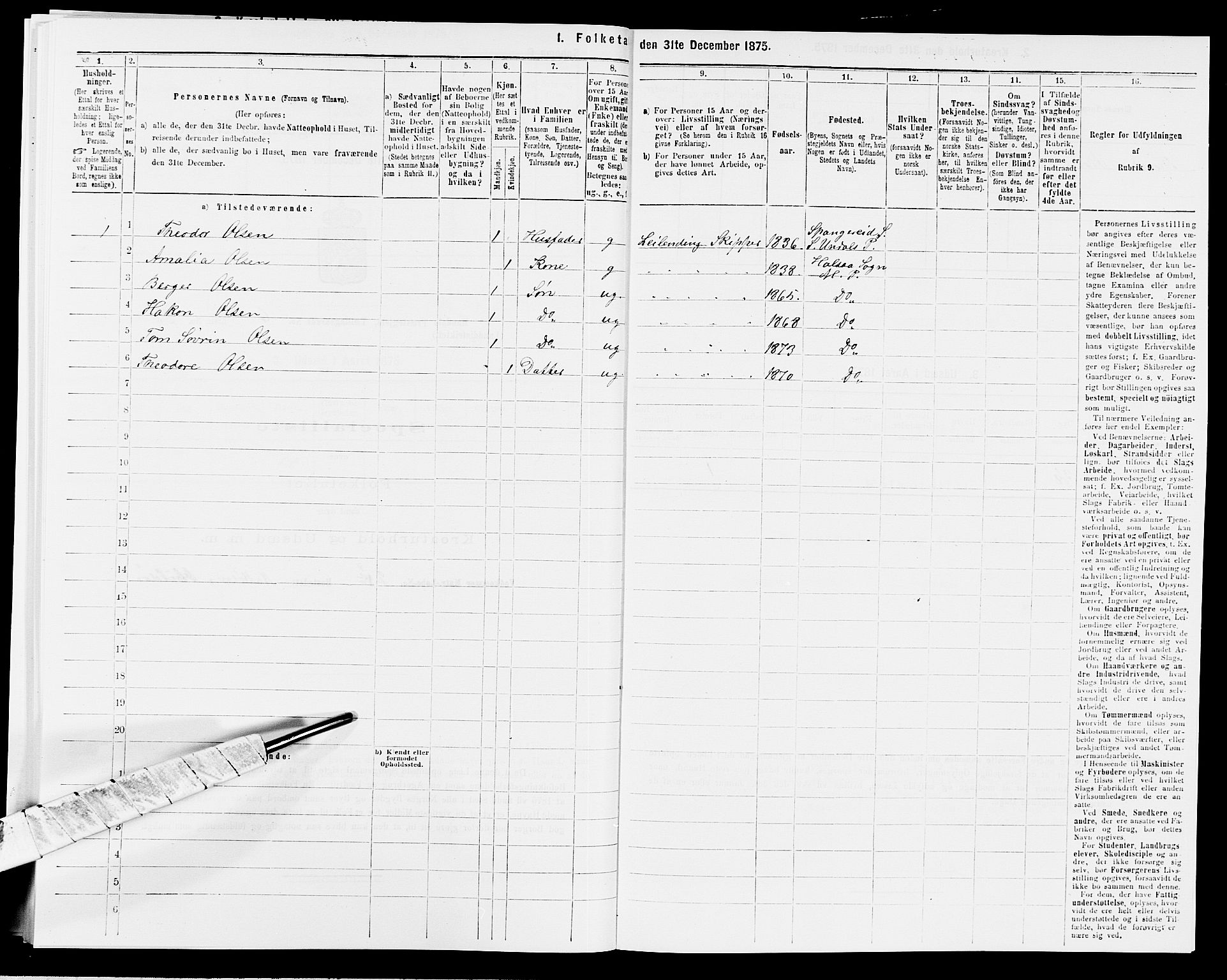 SAK, 1875 census for 1019L Mandal/Halse og Harkmark, 1875, p. 1009