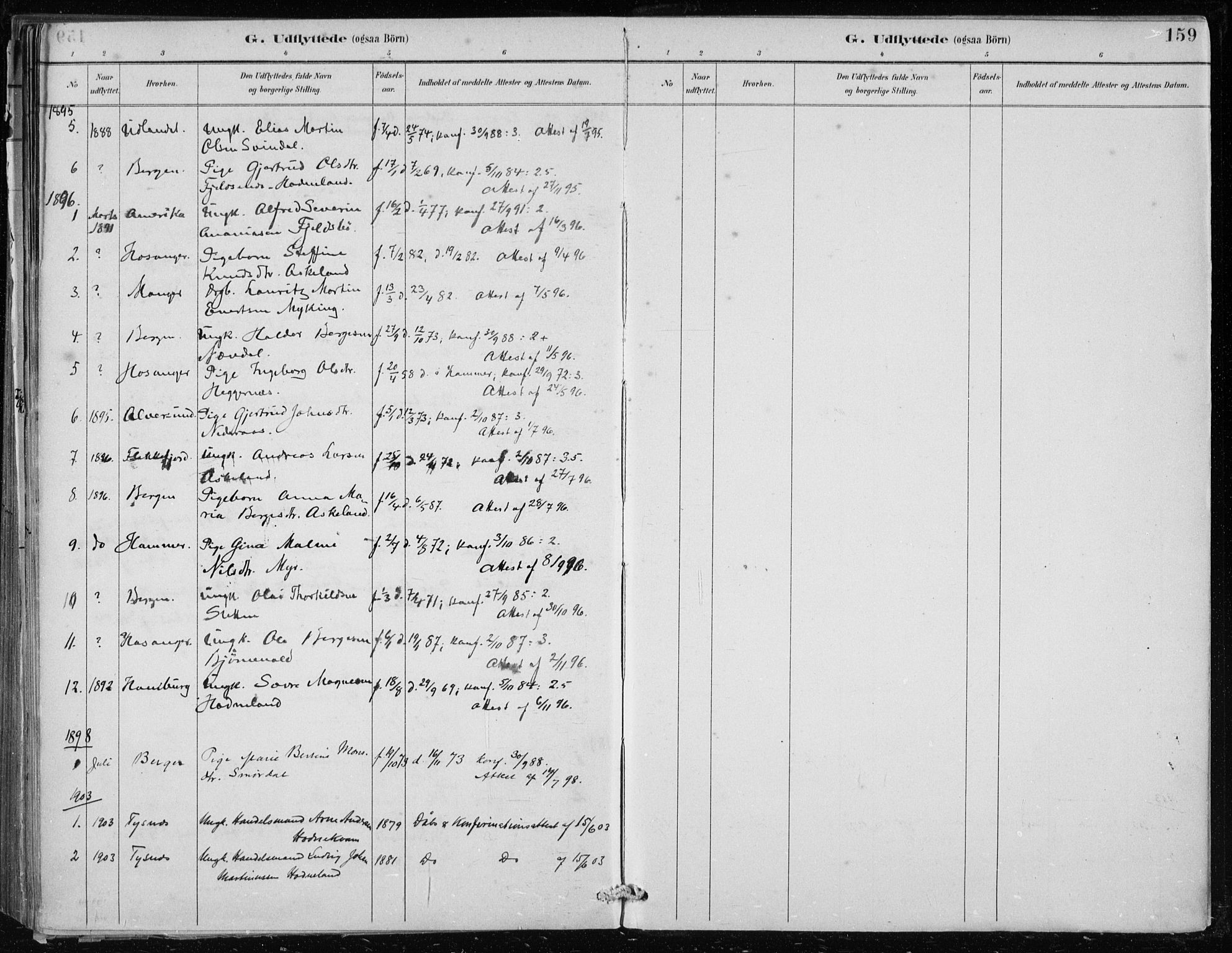 Lindås Sokneprestembete, SAB/A-76701/H/Haa: Parish register (official) no. F  1, 1886-1897, p. 159