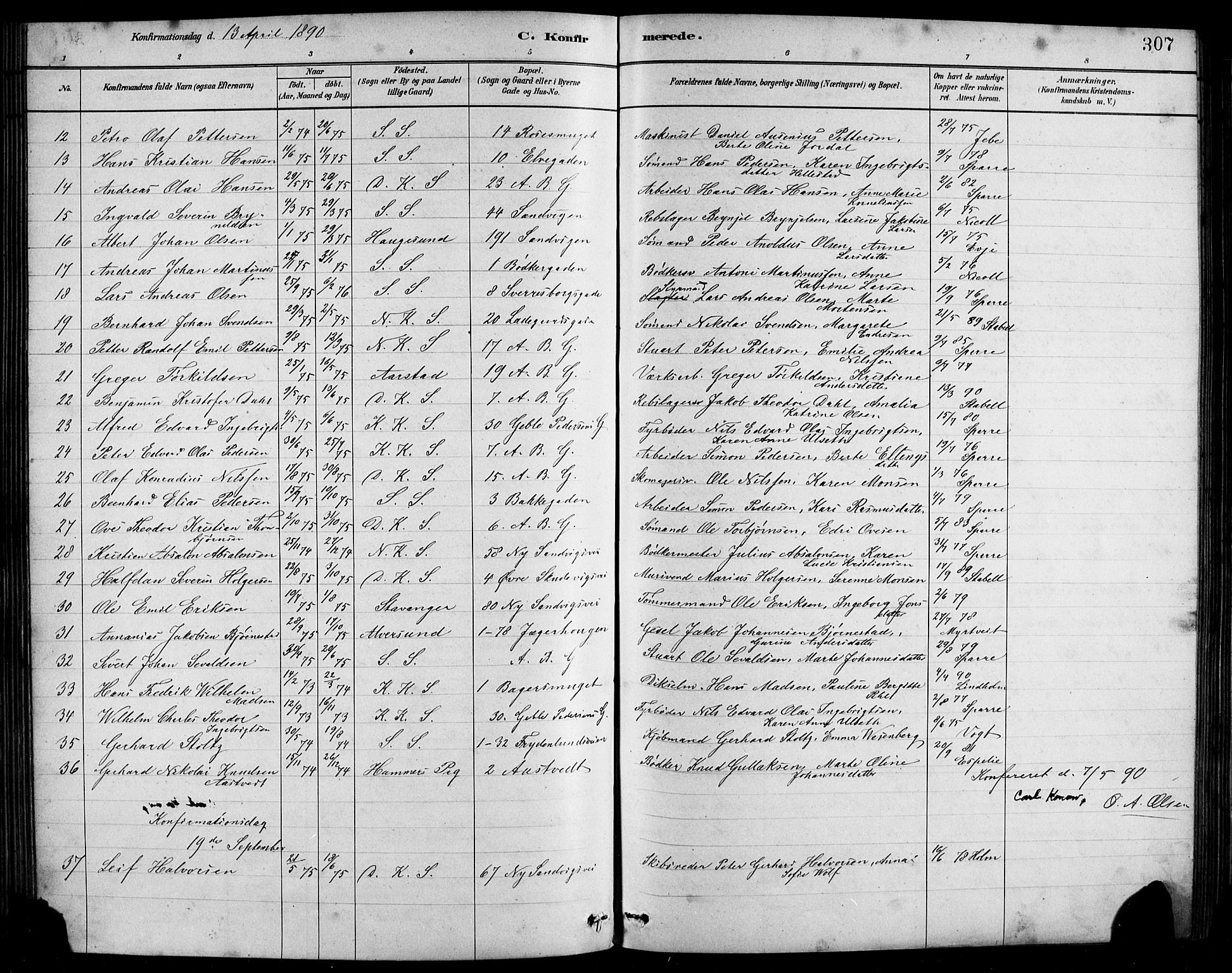 Sandviken Sokneprestembete, AV/SAB-A-77601/H/Hb/L0001: Parish register (copy) no. A 2, 1879-1892, p. 307