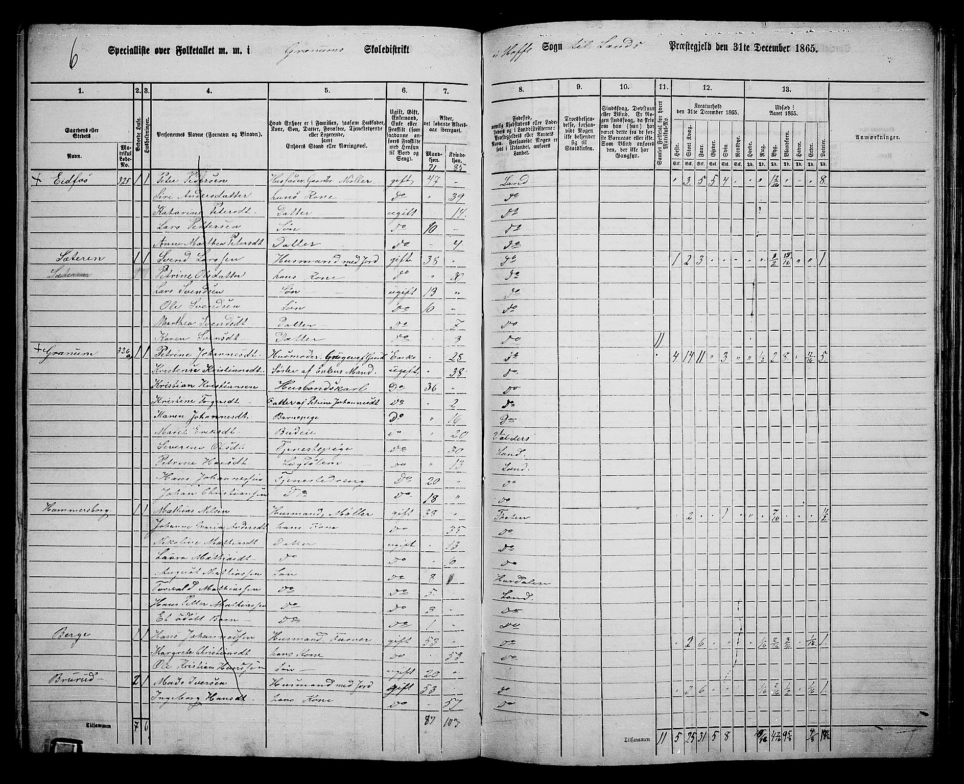 RA, 1865 census for Land, 1865, p. 348