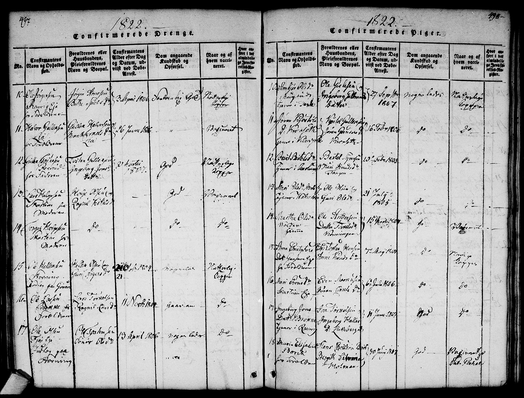 Flesberg kirkebøker, AV/SAKO-A-18/G/Ga/L0001: Parish register (copy) no. I 1, 1816-1834, p. 497-498