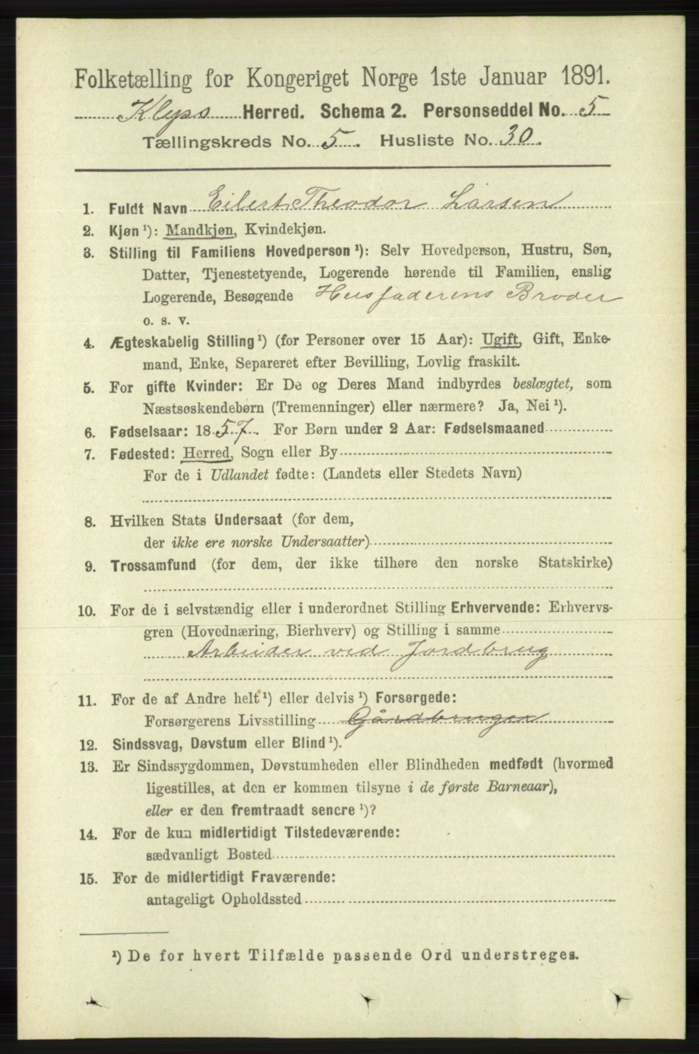 RA, 1891 census for 1120 Klepp, 1891, p. 1534