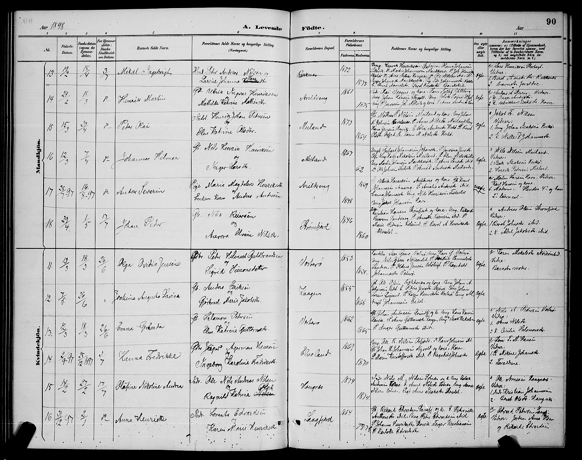 Skjervøy sokneprestkontor, AV/SATØ-S-1300/H/Ha/Hab/L0007klokker: Parish register (copy) no. 7, 1889-1899, p. 90