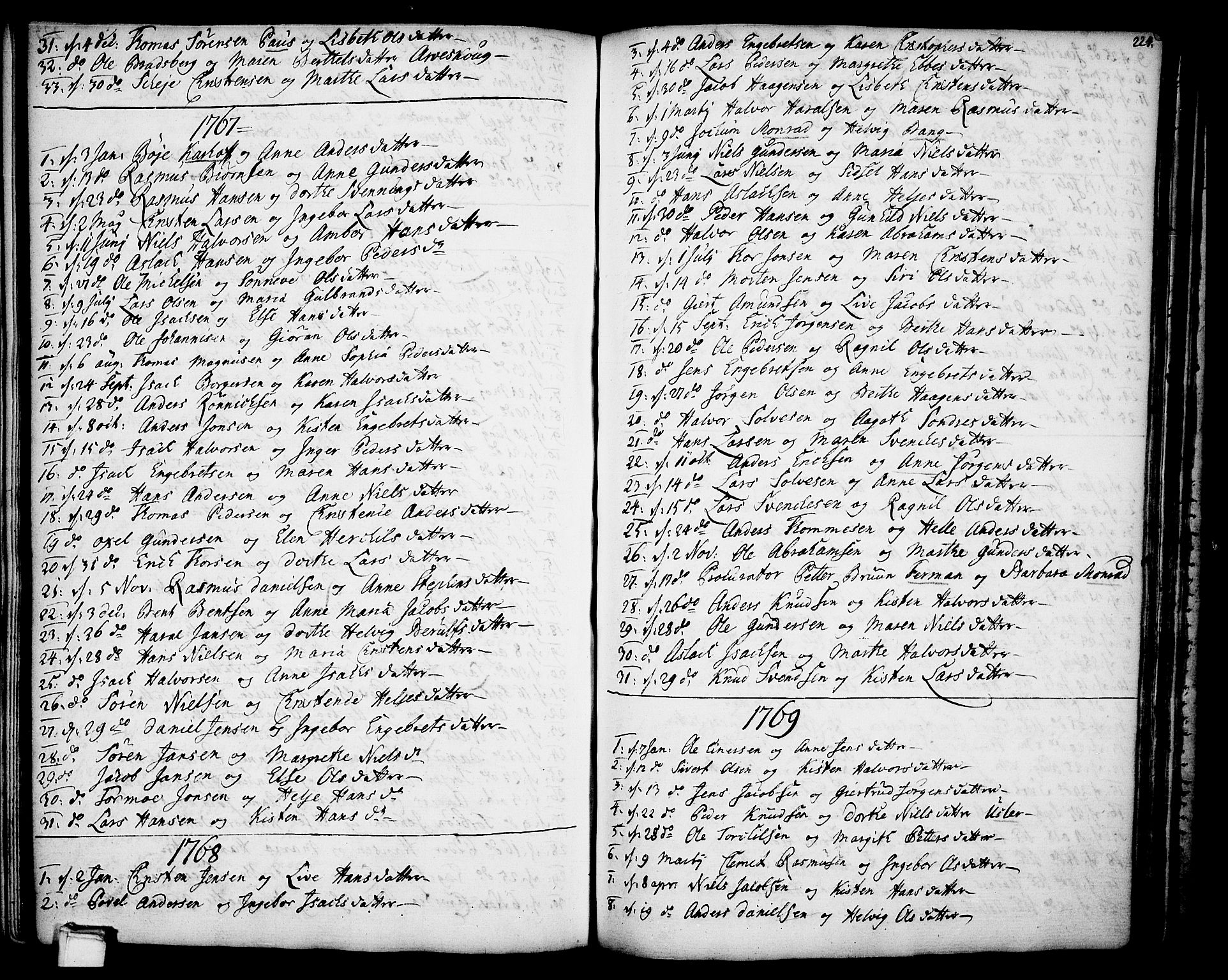 Gjerpen kirkebøker, SAKO/A-265/F/Fa/L0002: Parish register (official) no. I 2, 1747-1795, p. 224
