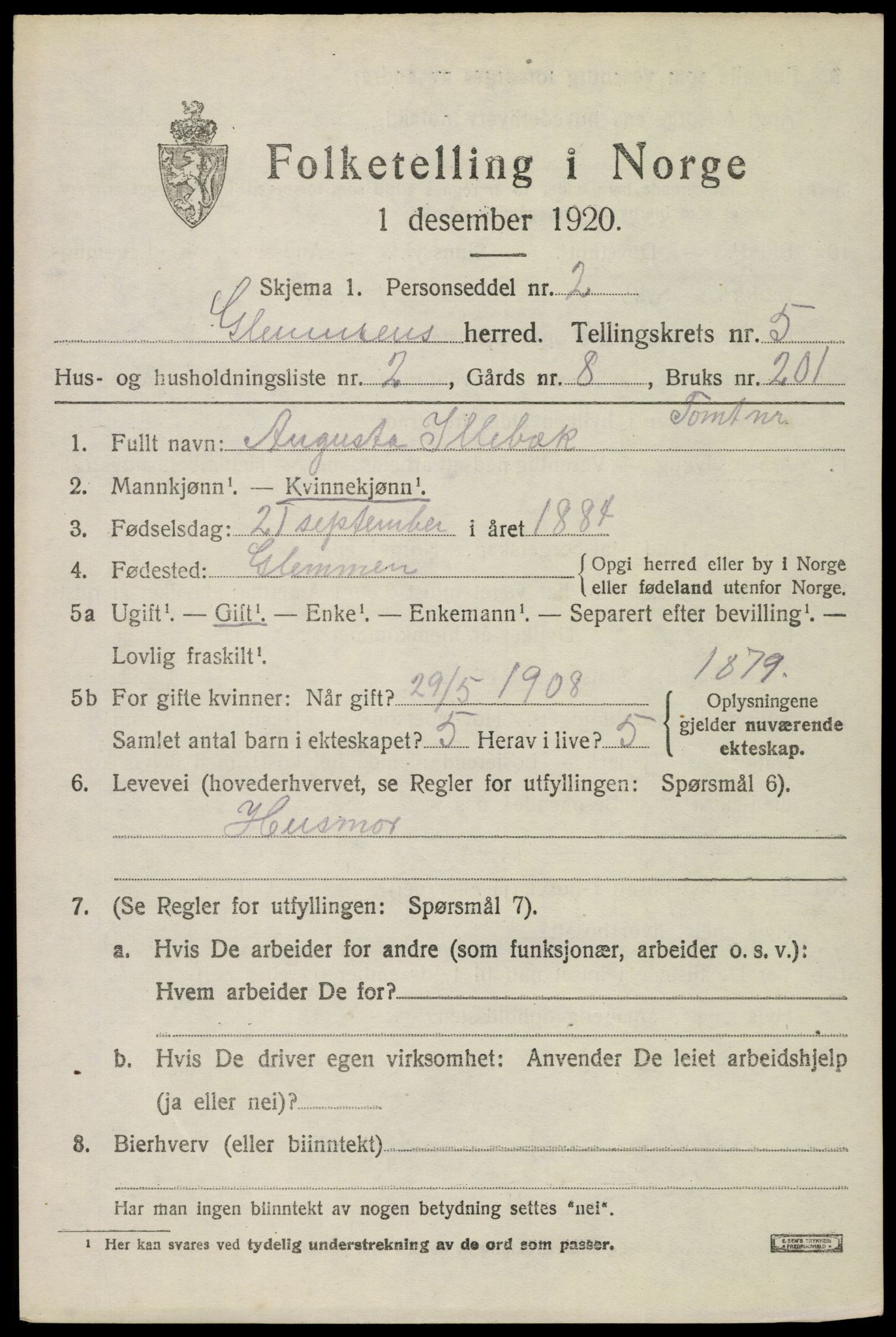 SAO, 1920 census for Glemmen, 1920, p. 16739