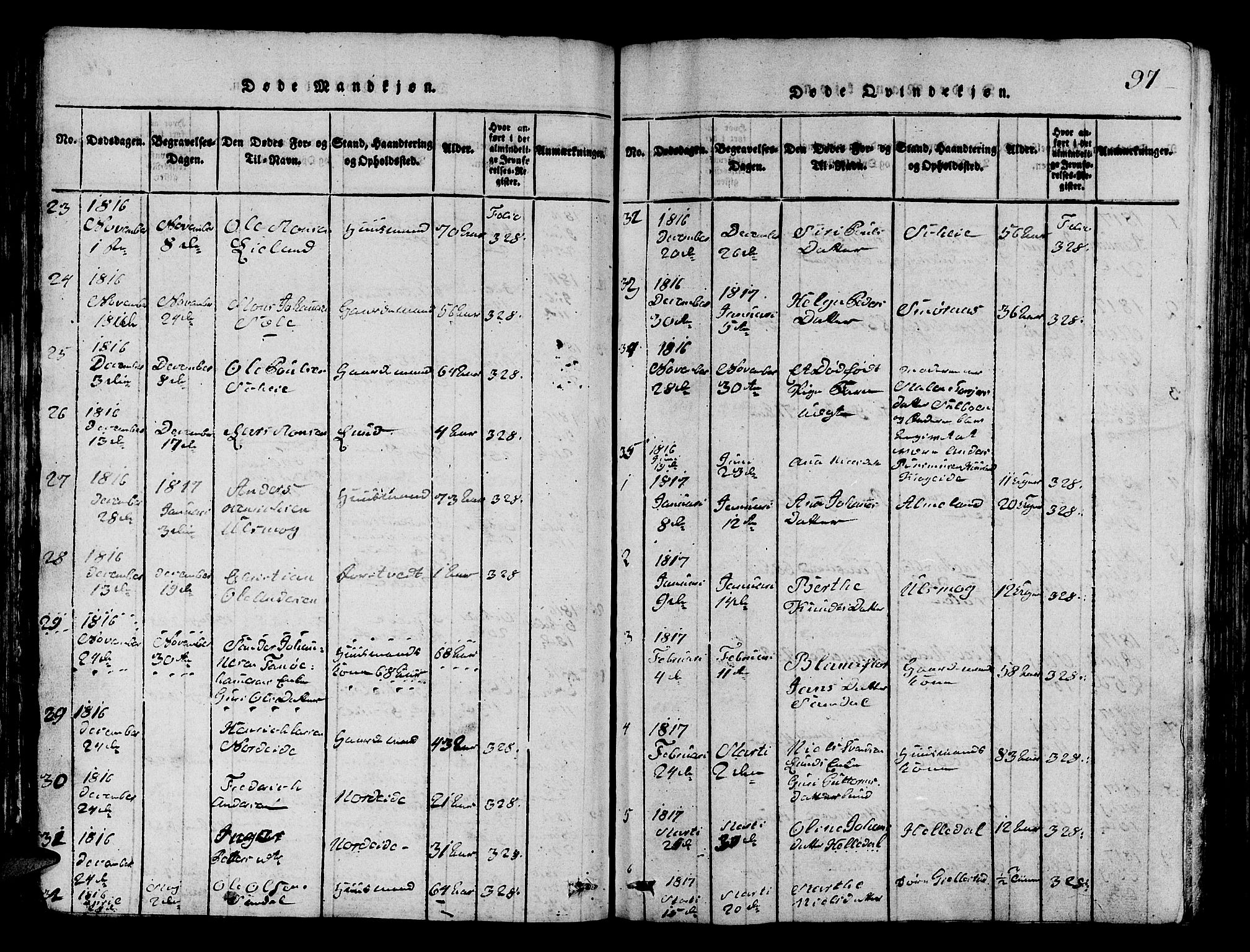 Fana Sokneprestembete, AV/SAB-A-75101/H/Hab/Haba/L0001: Parish register (copy) no. A 1, 1816-1836, p. 97