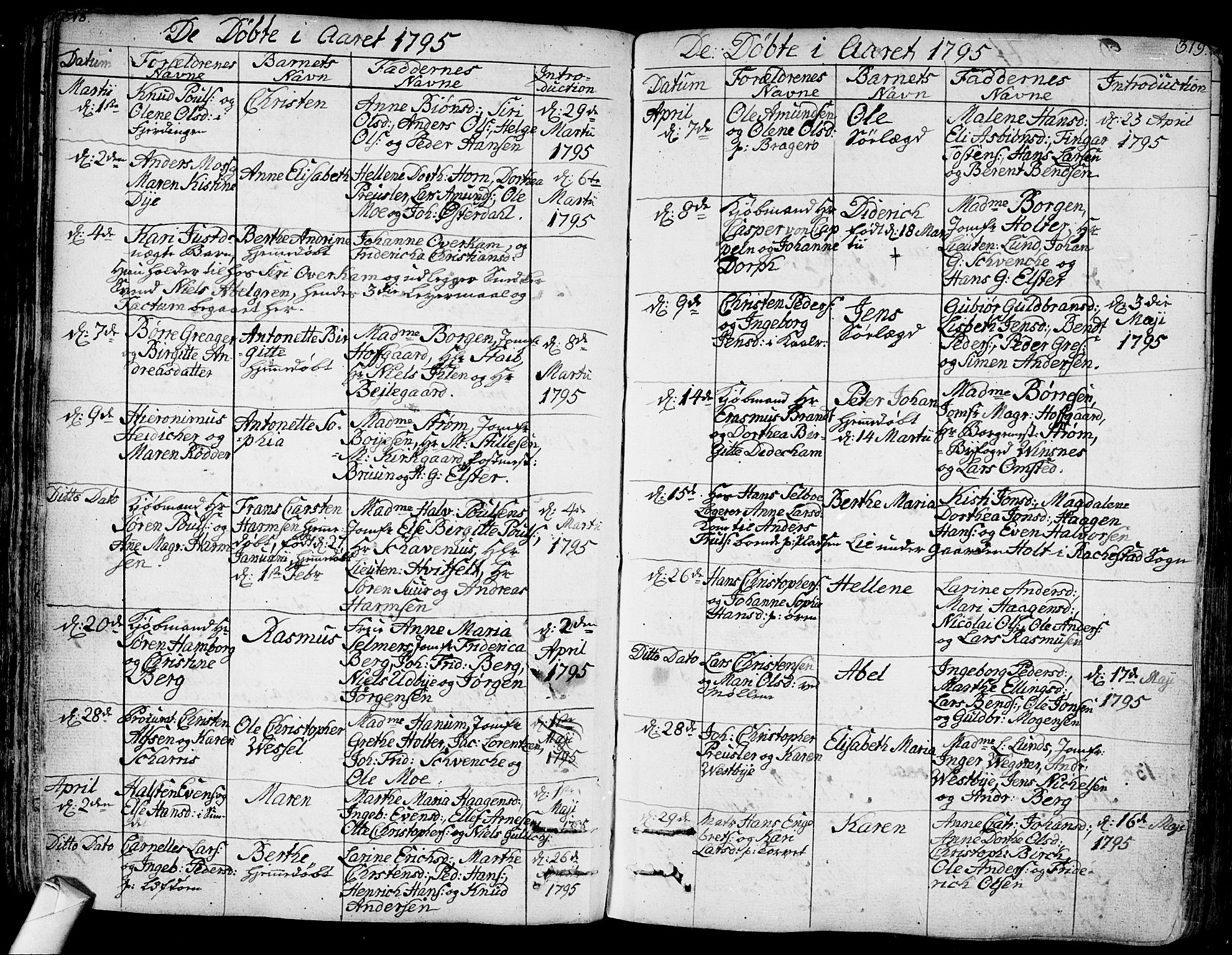 Bragernes kirkebøker, AV/SAKO-A-6/F/Fa/L0006a: Parish register (official) no. I 6, 1782-1814, p. 318-319