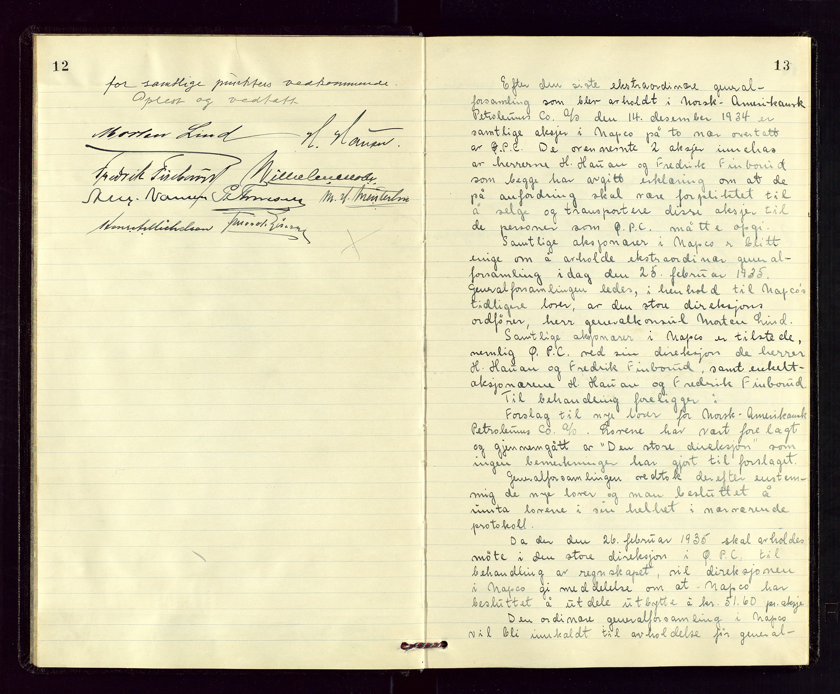 PA 1535 - Norsk-Amerikansk Petroleumscompani A/S, AV/SAST-A-101955/A/Aa/L0001/0002: Styre- og generalforsamlingsprotokoller / Styre - Generalforsamling, 1932-1948, p. 12-13