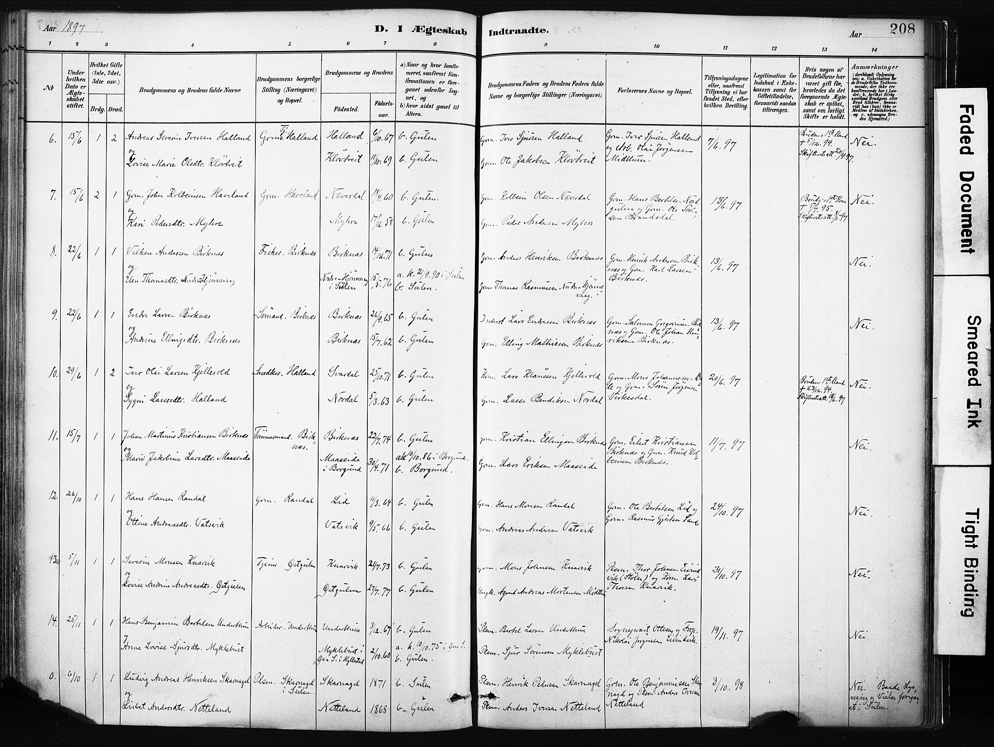 Gulen sokneprestembete, AV/SAB-A-80201/H/Haa/Haab/L0001: Parish register (official) no. B 1, 1881-1905, p. 208