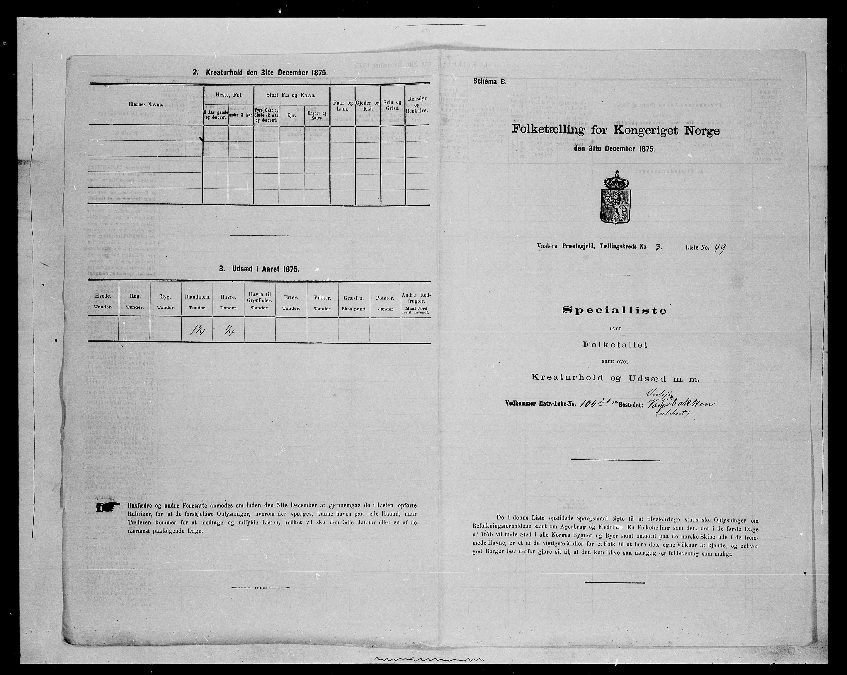 SAH, 1875 census for 0426P Våler parish (Hedmark), 1875, p. 491