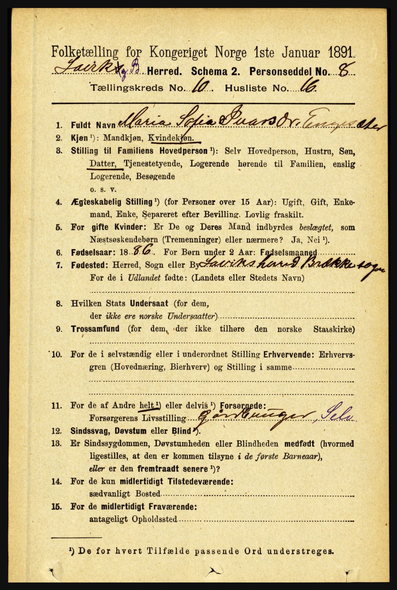 RA, 1891 census for 1415 Lavik og Brekke, 1891, p. 2096