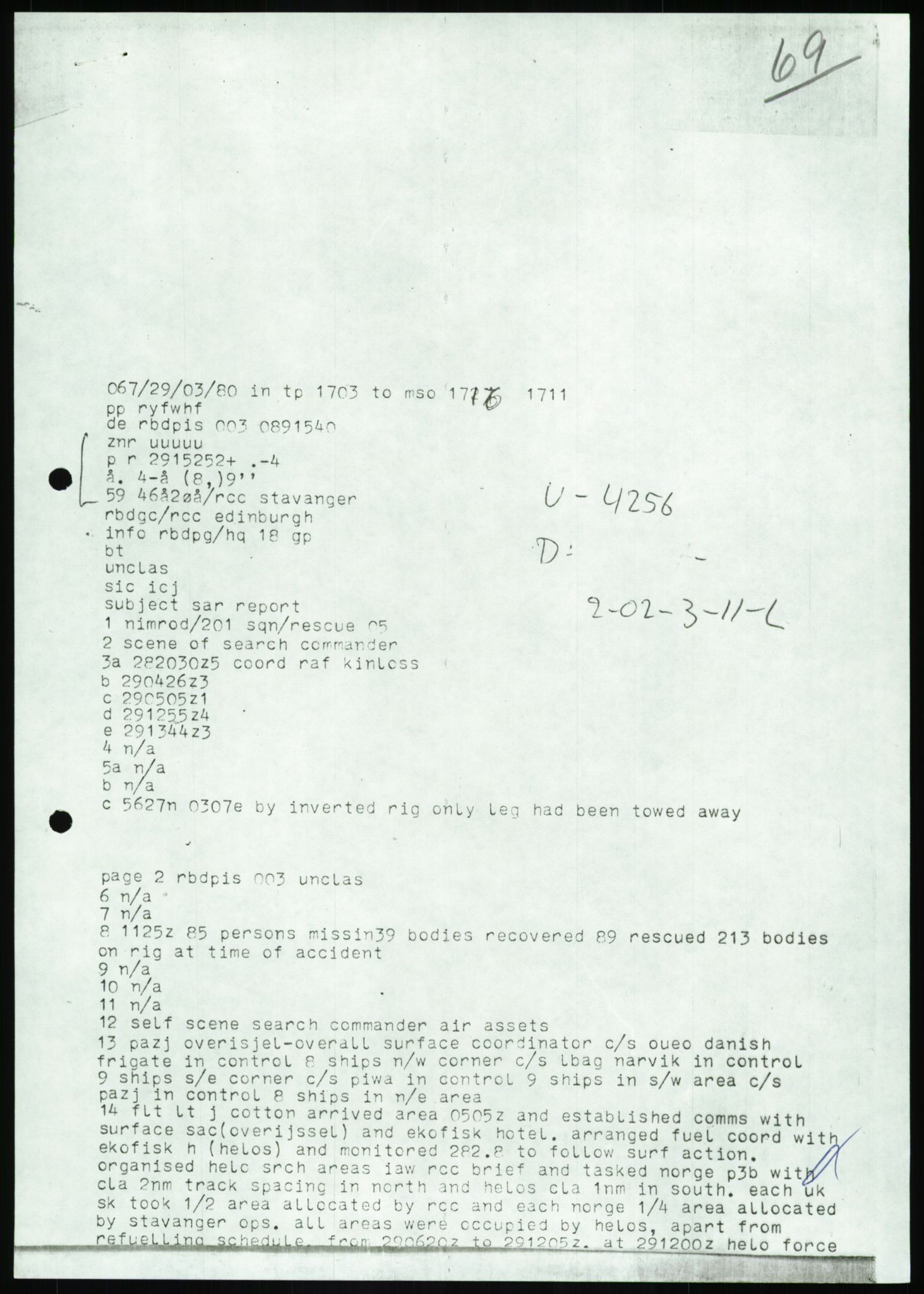 Justisdepartementet, Granskningskommisjonen ved Alexander Kielland-ulykken 27.3.1980, AV/RA-S-1165/D/L0017: P Hjelpefartøy (Doku.liste + P1-P6 av 6)/Q Hovedredningssentralen (Q0-Q27 av 27), 1980-1981, p. 215