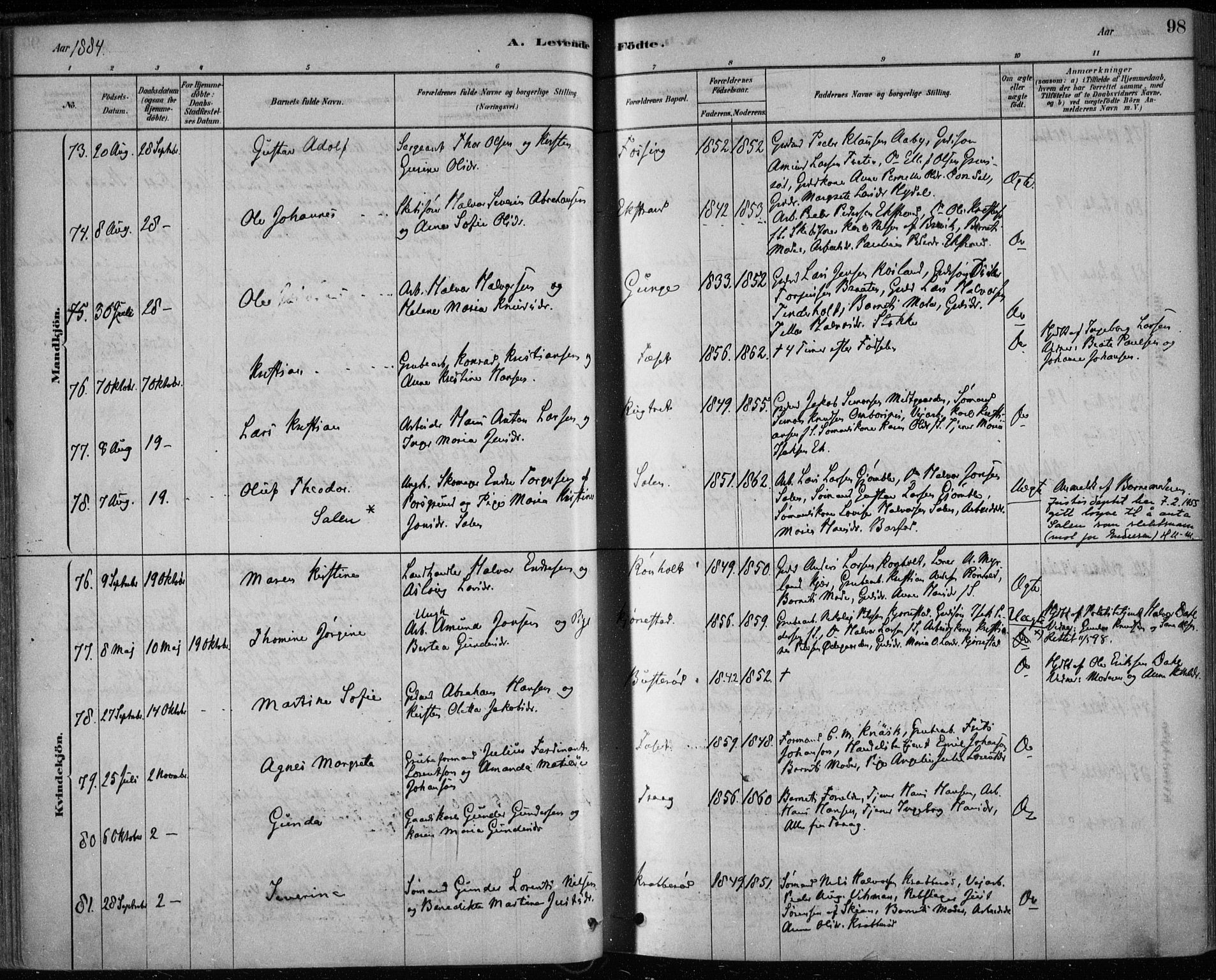 Bamble kirkebøker, AV/SAKO-A-253/F/Fa/L0007: Parish register (official) no. I 7, 1878-1888, p. 98