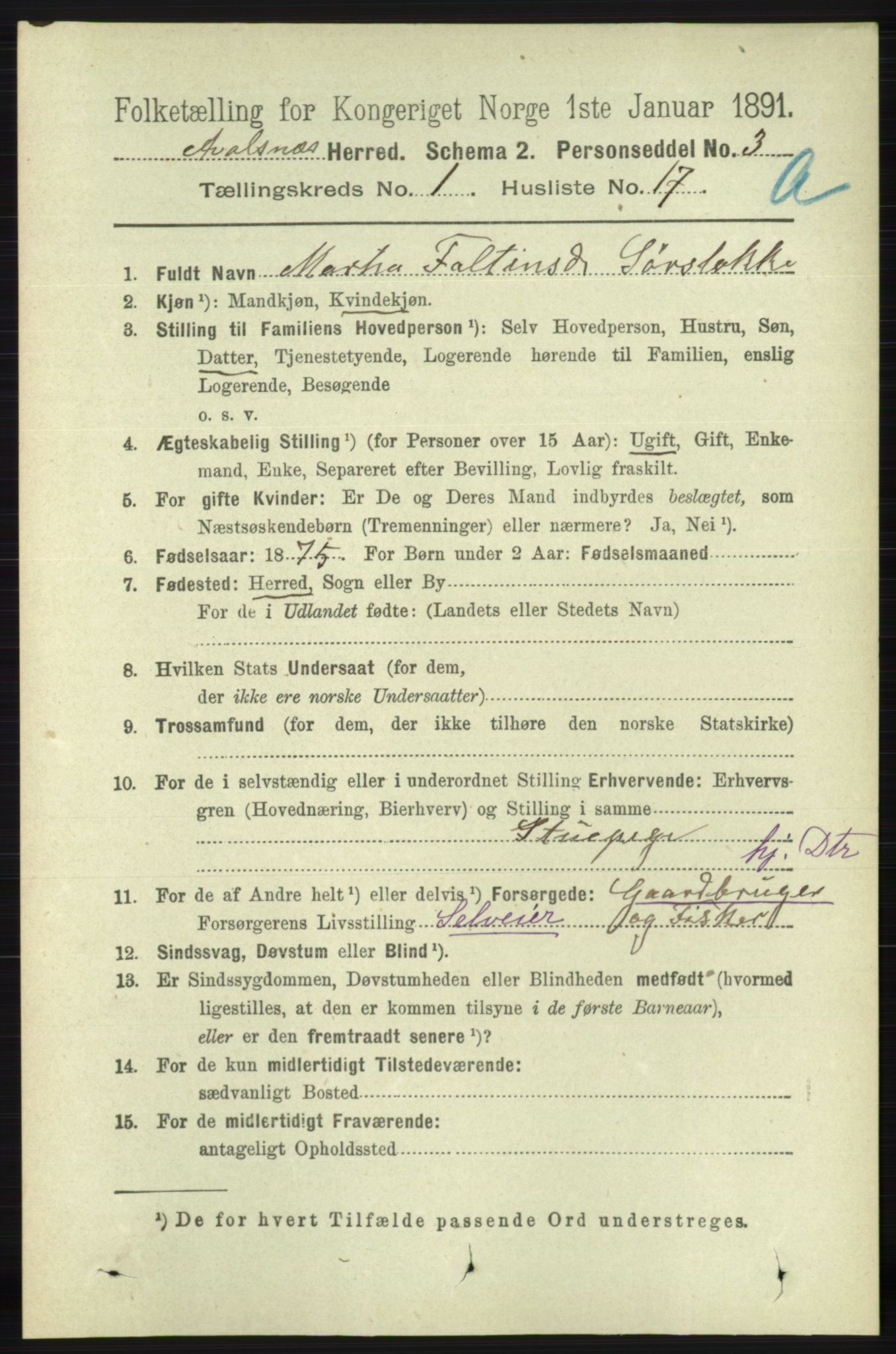 RA, 1891 census for 1147 Avaldsnes, 1891, p. 252