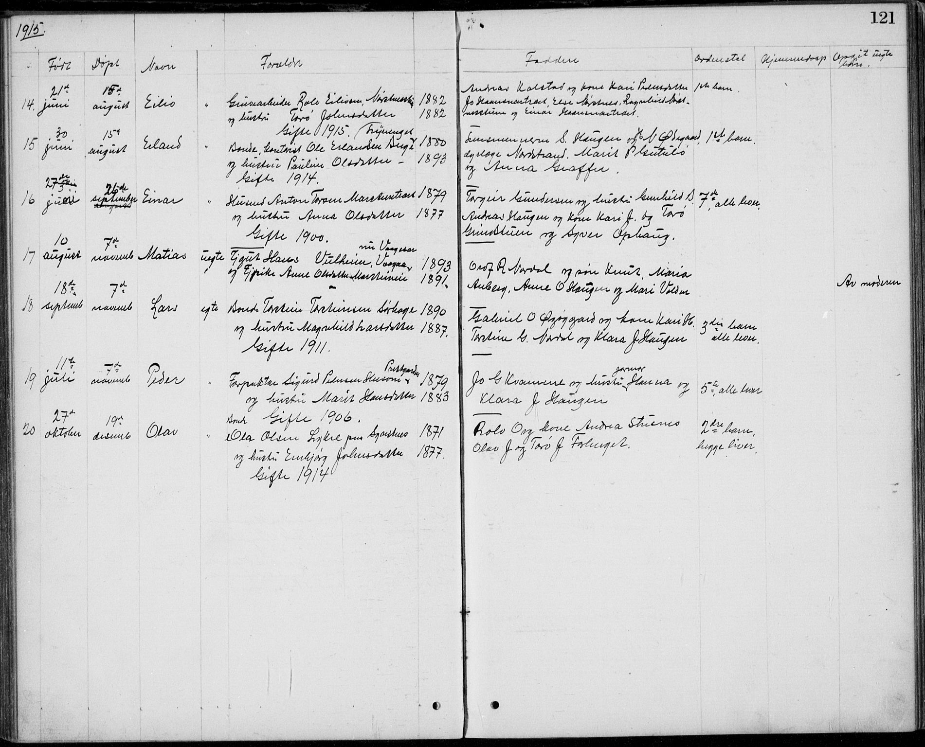 Lom prestekontor, SAH/PREST-070/L/L0013: Parish register (copy) no. 13, 1874-1938, p. 121