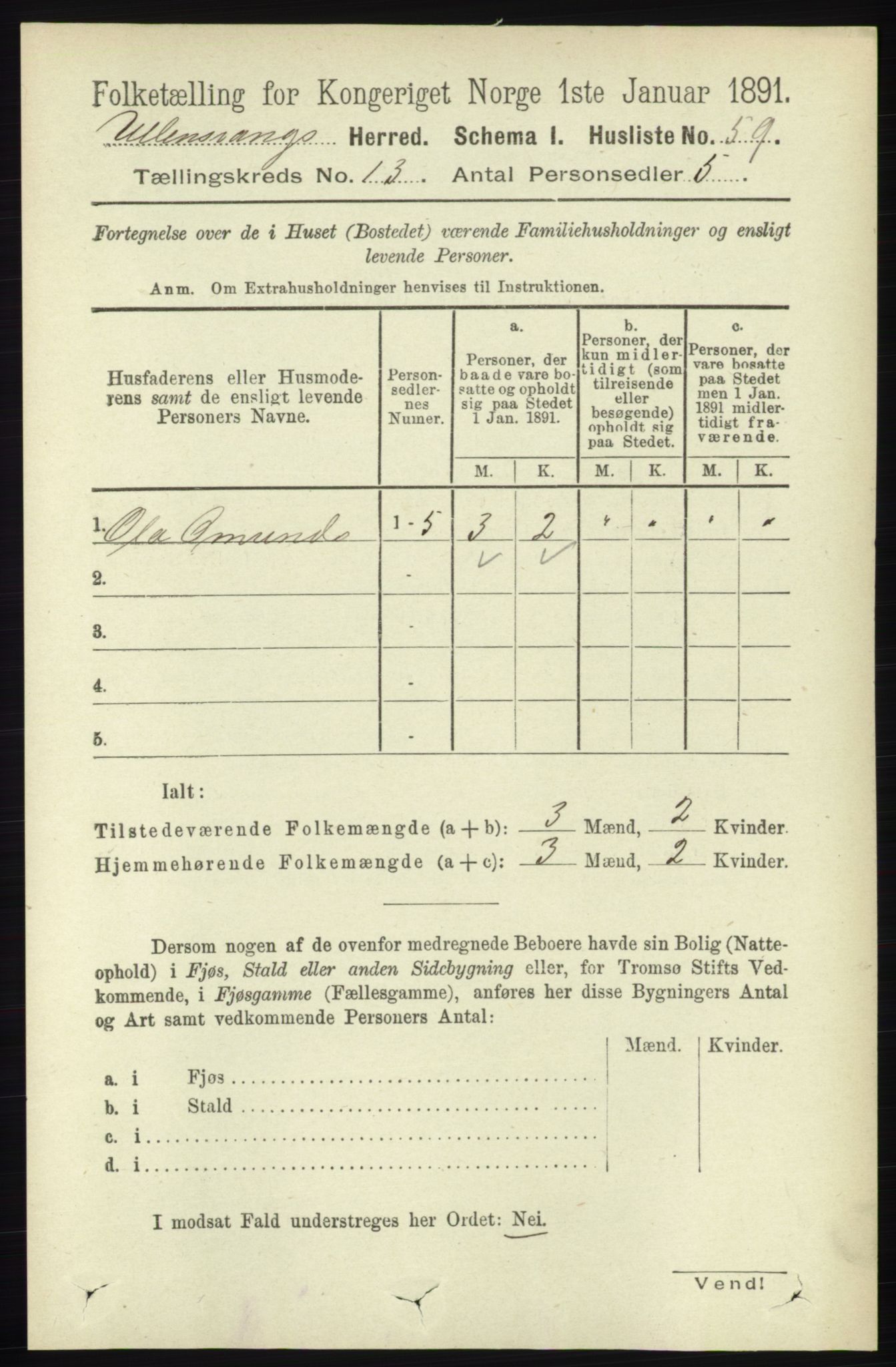 RA, 1891 census for 1230 Ullensvang, 1891, p. 5080